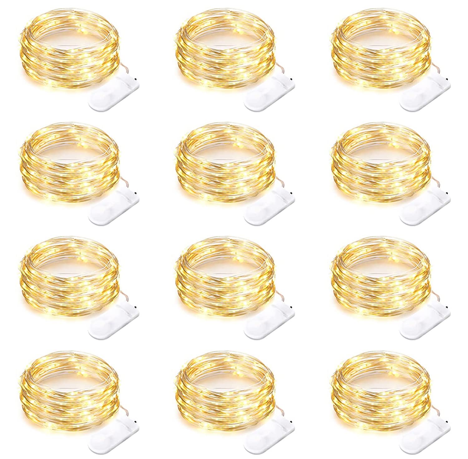 12 Pack Battery Operated Fairy String Lights 7 Feet 20 Led Waterproof Silver Wire Firefly Starry Moon Lights for Bedroom DIY Party Wedding Patio Christmas