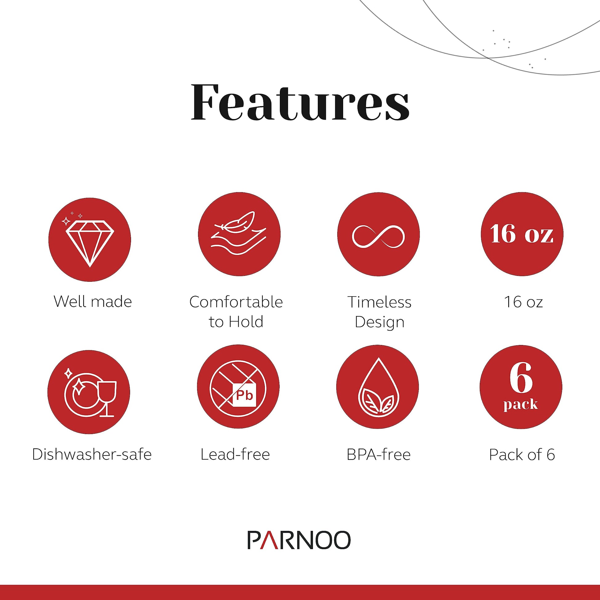 Pint Glasses Set of 6 - 16 oz Drinking Glasses Made for Cold Beverages - 16 oz Mixing Glass & Highball Set of 6 for Homes, Pubs & More - Freezer & Dishwasher-Friendly Cocktail Glasses, PARNOO