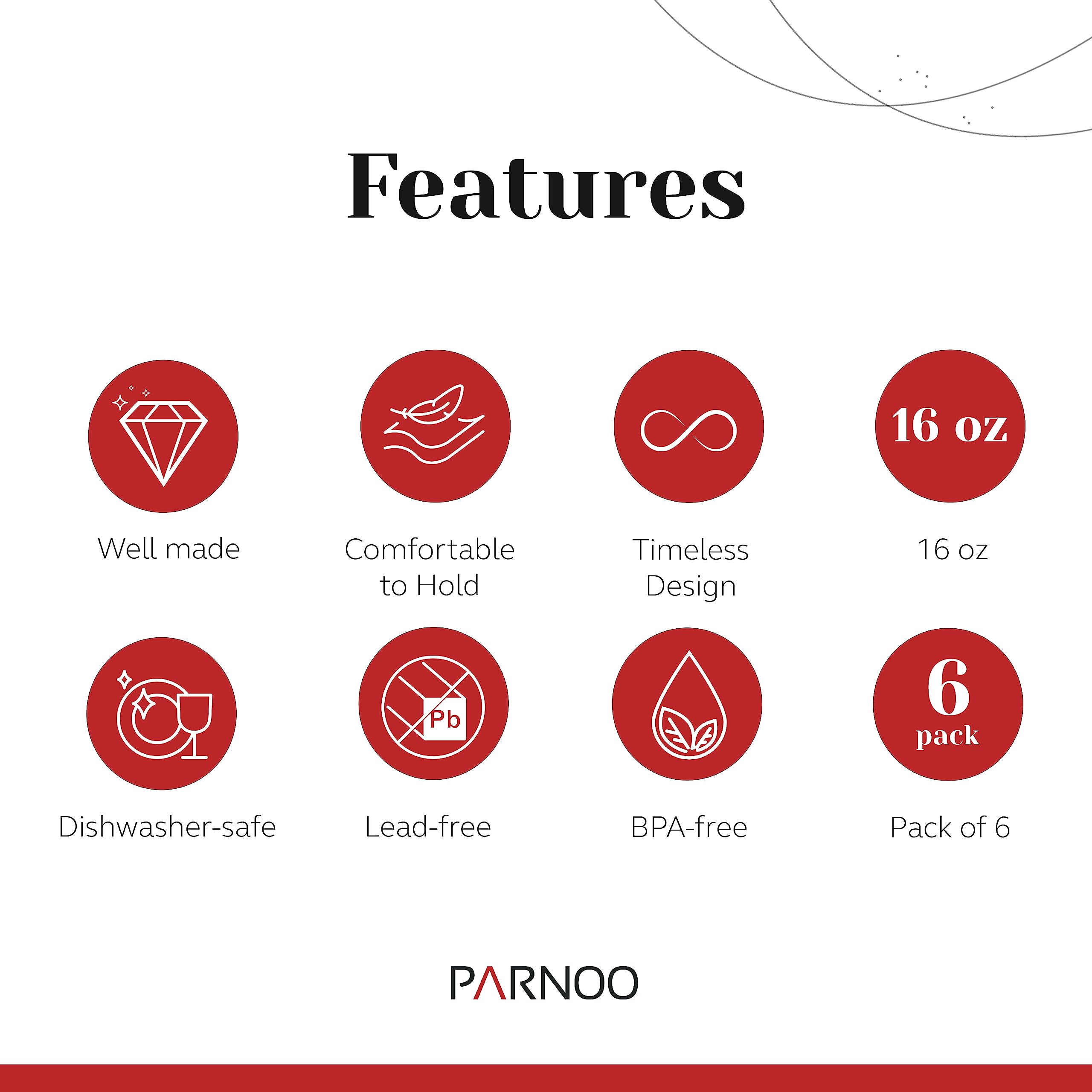 Pint Glasses Set of 6 - 16 oz Drinking Glasses Made for Cold Beverages - 16 oz Mixing Glass & Highball Set of 6 for Homes, Pubs & More - Freezer & Dishwasher-Friendly Cocktail Glasses, PARNOO