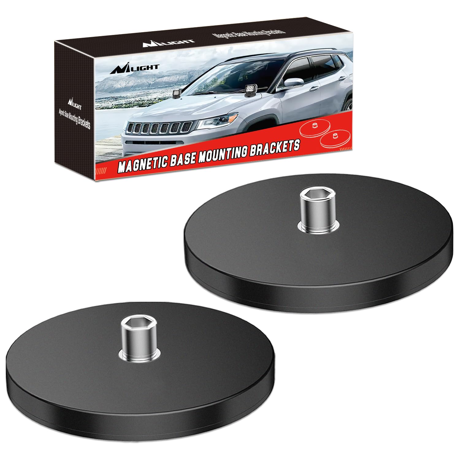 Nilight 2PCS Magnetic Base LED Light Bar Mounting Brackets, Powerful Sucker Holder for Bottom-Mounted Offroad LED Work Light Mounting on Hood