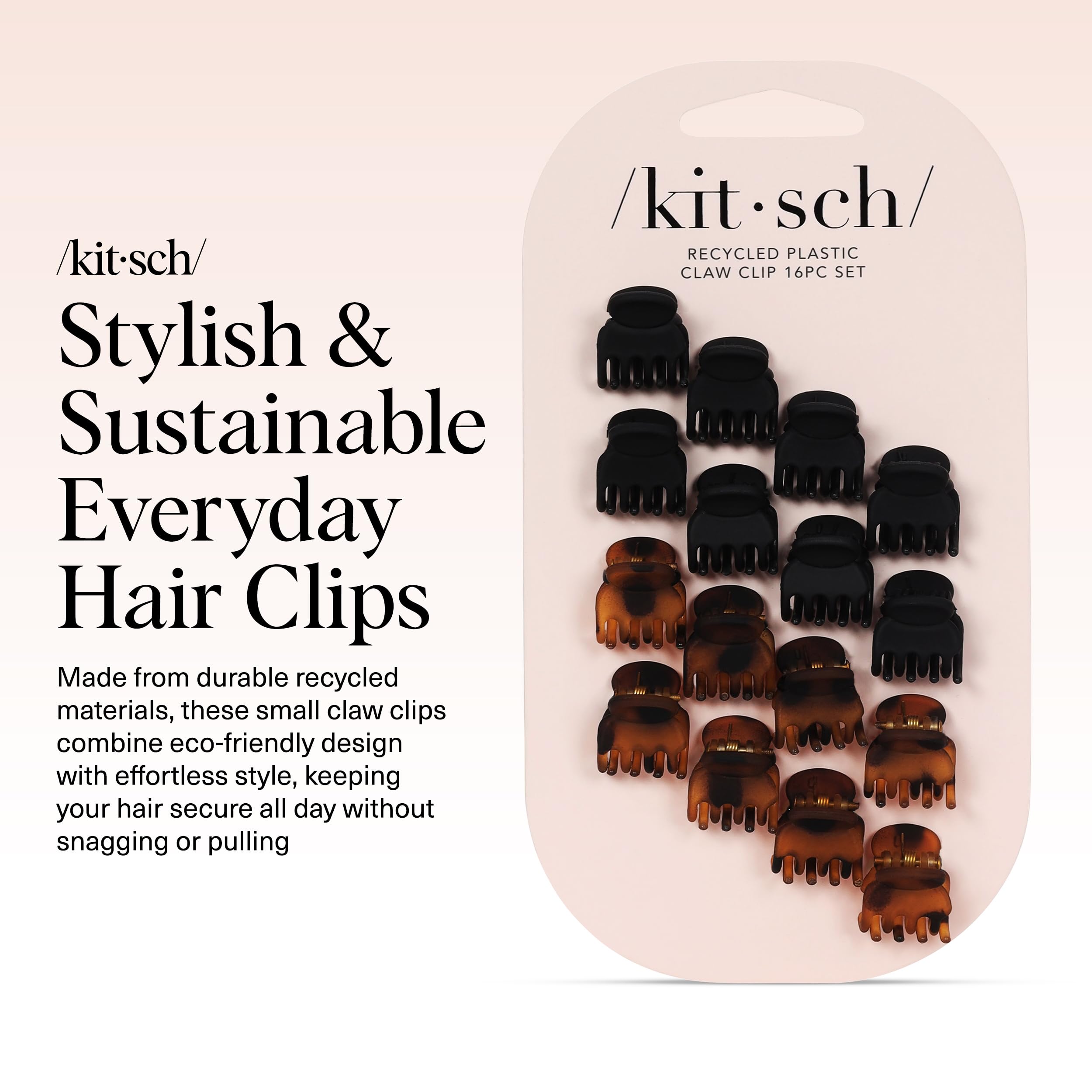 Kitsch Mini Claw Clips for Women - Stylish Small Hair Clips for Kids | Stays In Place Without Pulling or Snagging | Durable Plastic & Sturdy For Everyday Styling - Tortoise & Black, 16 Pcs