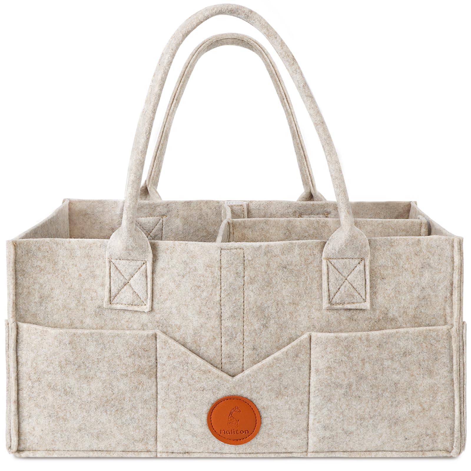 Maliton Baby Windel-Caddy-Organizer für Wickeltisch, Aufbewahrungskorb für Babyzimmer mit Griff, Filz-Windel-Organizer geeignet für drinnen und draußen (Khaki)