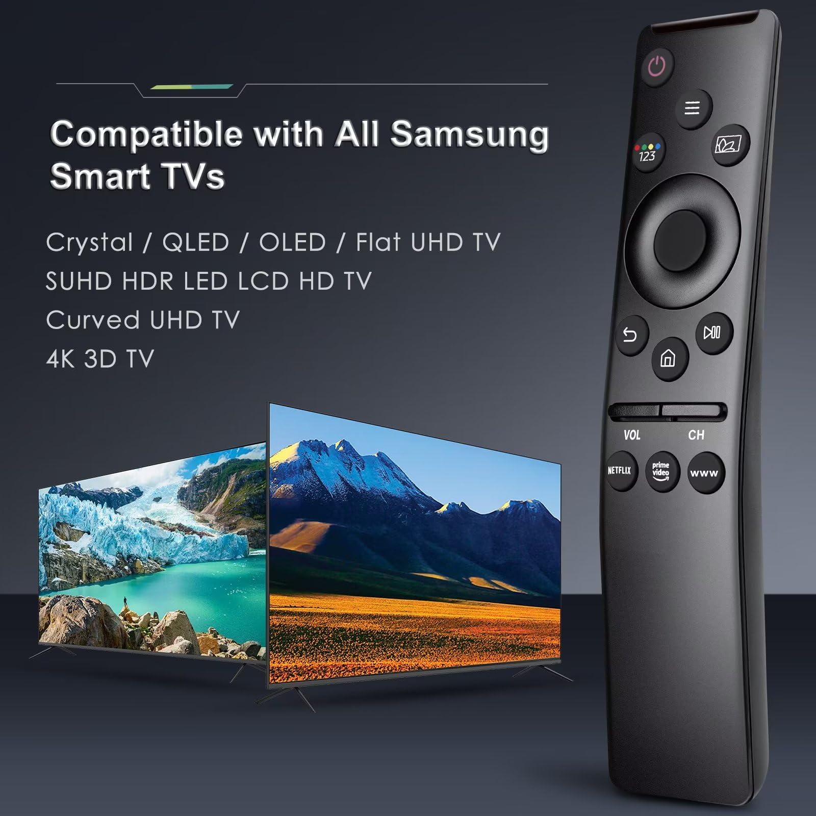 Universal Remote Control Compatible for All Samsung TV LED QLED UHD SUHD HDR LCD Frame Curved Solar HDTV 4K 8K 3D Smart TV Remote Replacement, with Buttons for Netflix, Prime Video, WWW