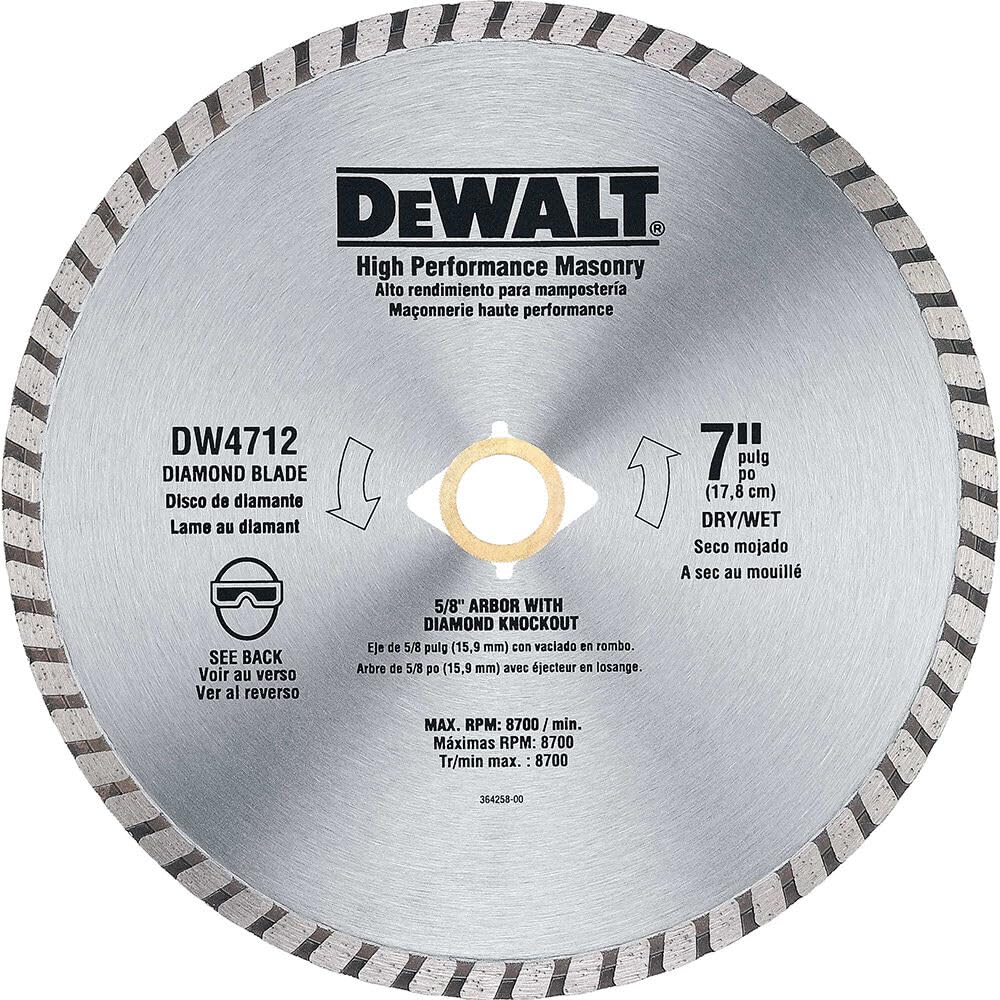 DEWALT Diamond Blade for Block and Brick, Dry/Wet Cutting, Continuous Rim, 7-Inch (DW4712)