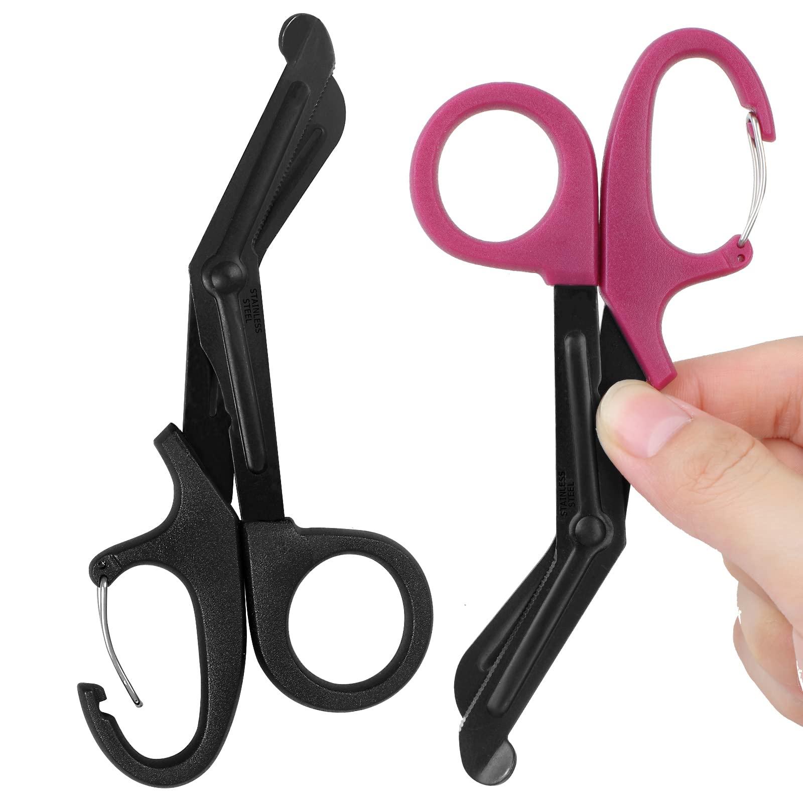 2 Pack Trauma Shears, 5.8 Inch Stainless Steel Medical Scissors, Bandage Scissors with Carabiner, Nursing Scissors Surgical Scissors for Nurses, Doctors, Nursing Students, EMT and EMS(Black+Burgundy)