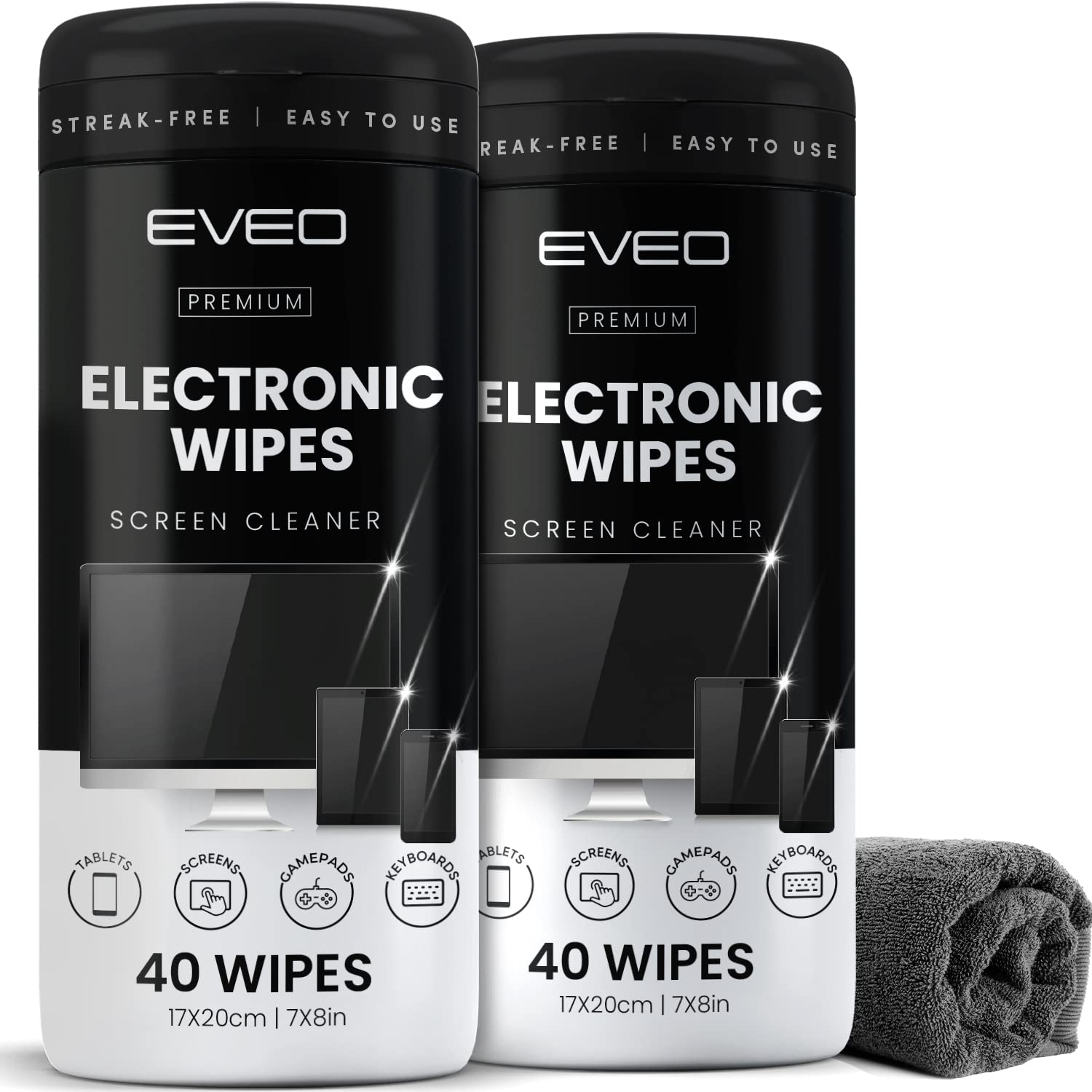 Electronic Wipes Screen Cleaner Streak-Free [2 Pack x40] Computer Screen Wipes, TV Screen Cleaner Wipes, Monitor Wipes for Smart TV, Laptop, iPhone, ipad and more - [Microfiber Cloth + 80 Wipes]