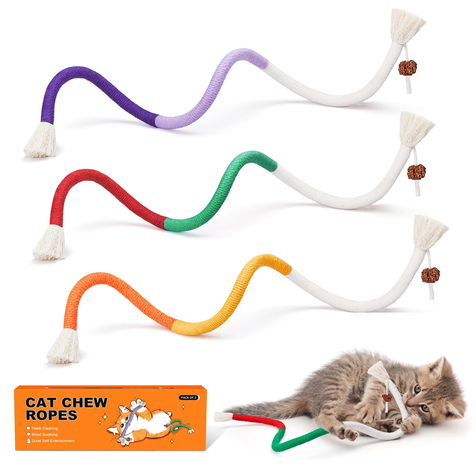Potaroma Katzenspielzeug, 3er-Pack Kauelemente mit nachfüllbarer Natur-Katzenminze, sicheres Zahnreinigung-Spielzeug für Kätzchen im Innenbereich, interaktives Katzenminze-Katzenspielzeug für alle Rassen, 49,5 cm