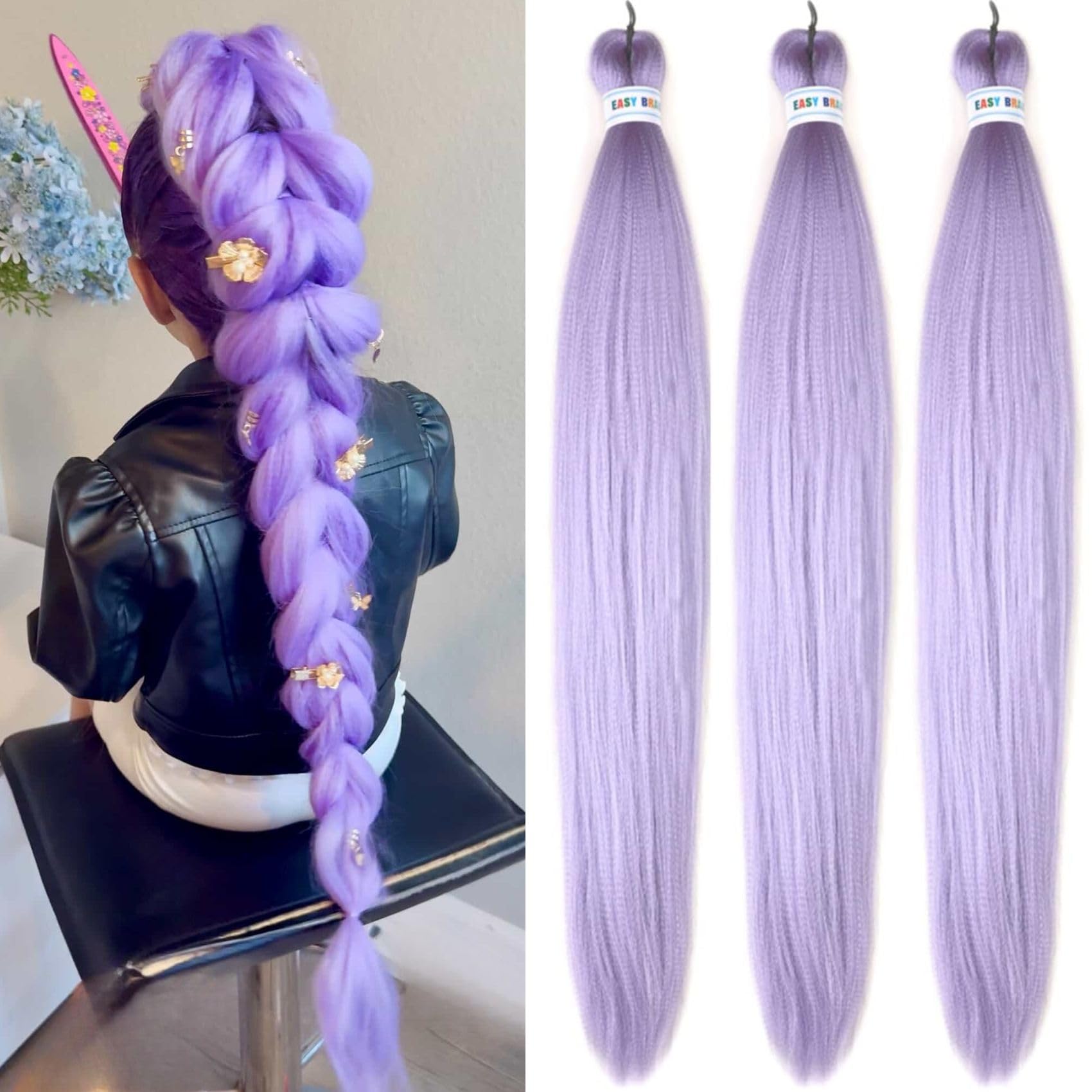Pre stretched Braiding Hair 30Inch Long Purple Braiding Hair Pre stretched Braid Hair