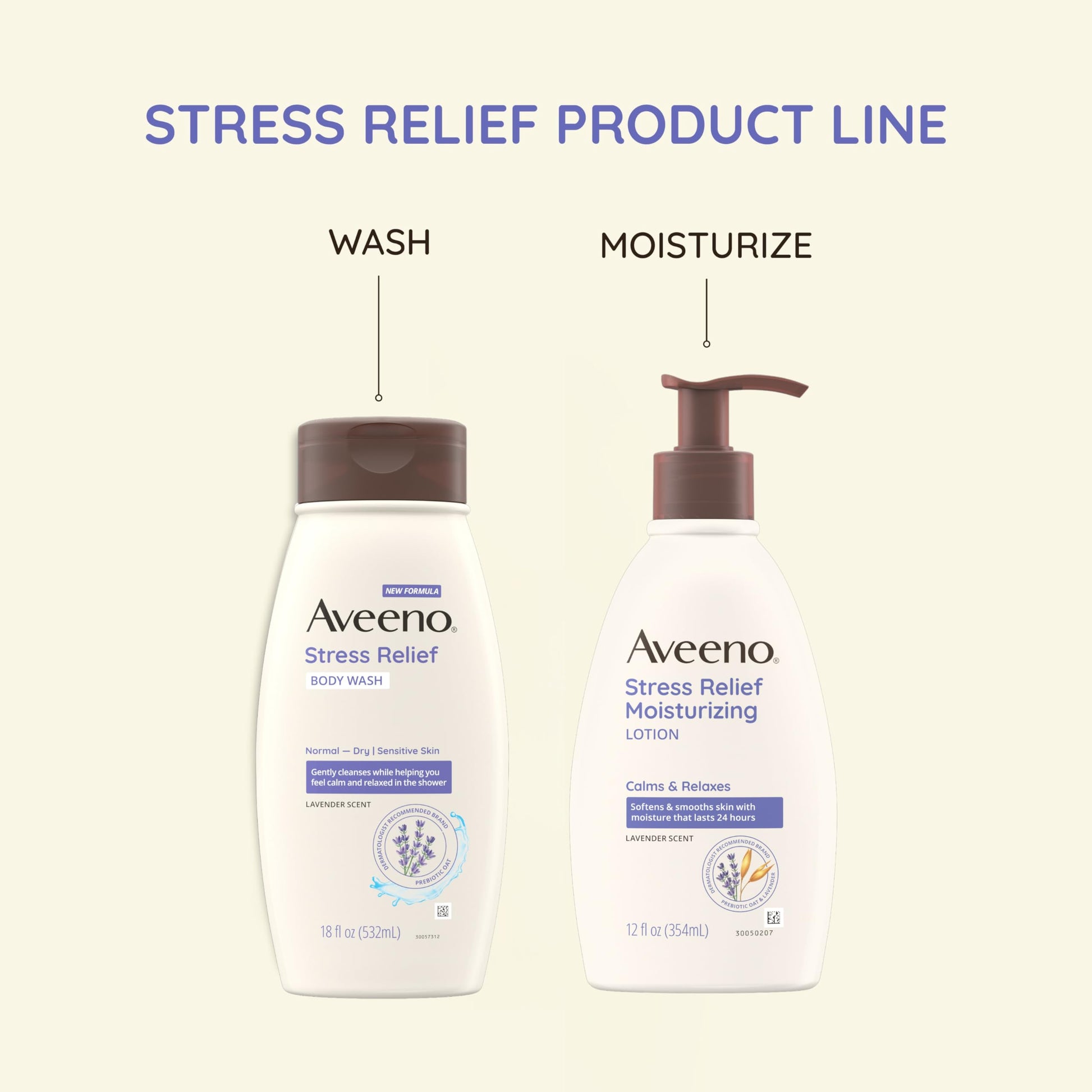 Aveeno Stress Relief Body Wash with Nourishing Oat & Lavender Scent for Sensitive Skin, Gently Cleanses & Helps You Feel Calm & Relaxed in the Shower, Soap-Free, 33 fl. oz