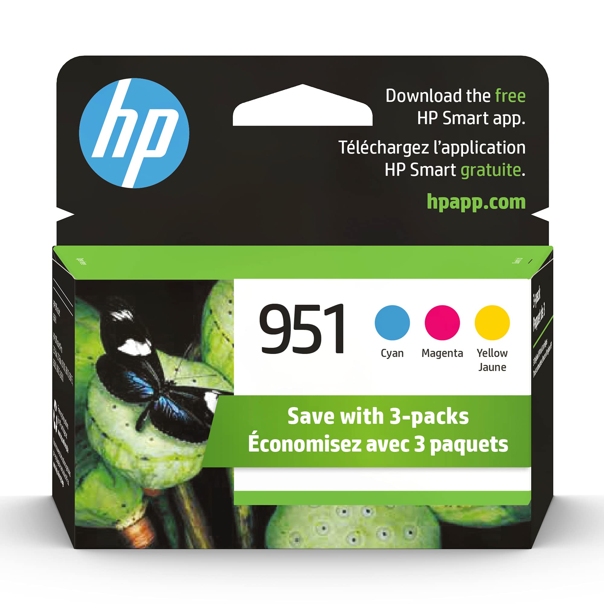 خراطيش حبر سماوي وأرجواني وأصفر HP 951 لطابعات HP (عبوة من 3) | متوافقة مع OfficeJet 8600، OfficeJet Pro 251dw، 276dw، 8100، 8610، 8620، 8630 | مؤهلة للحبر الفوري | CR314FN