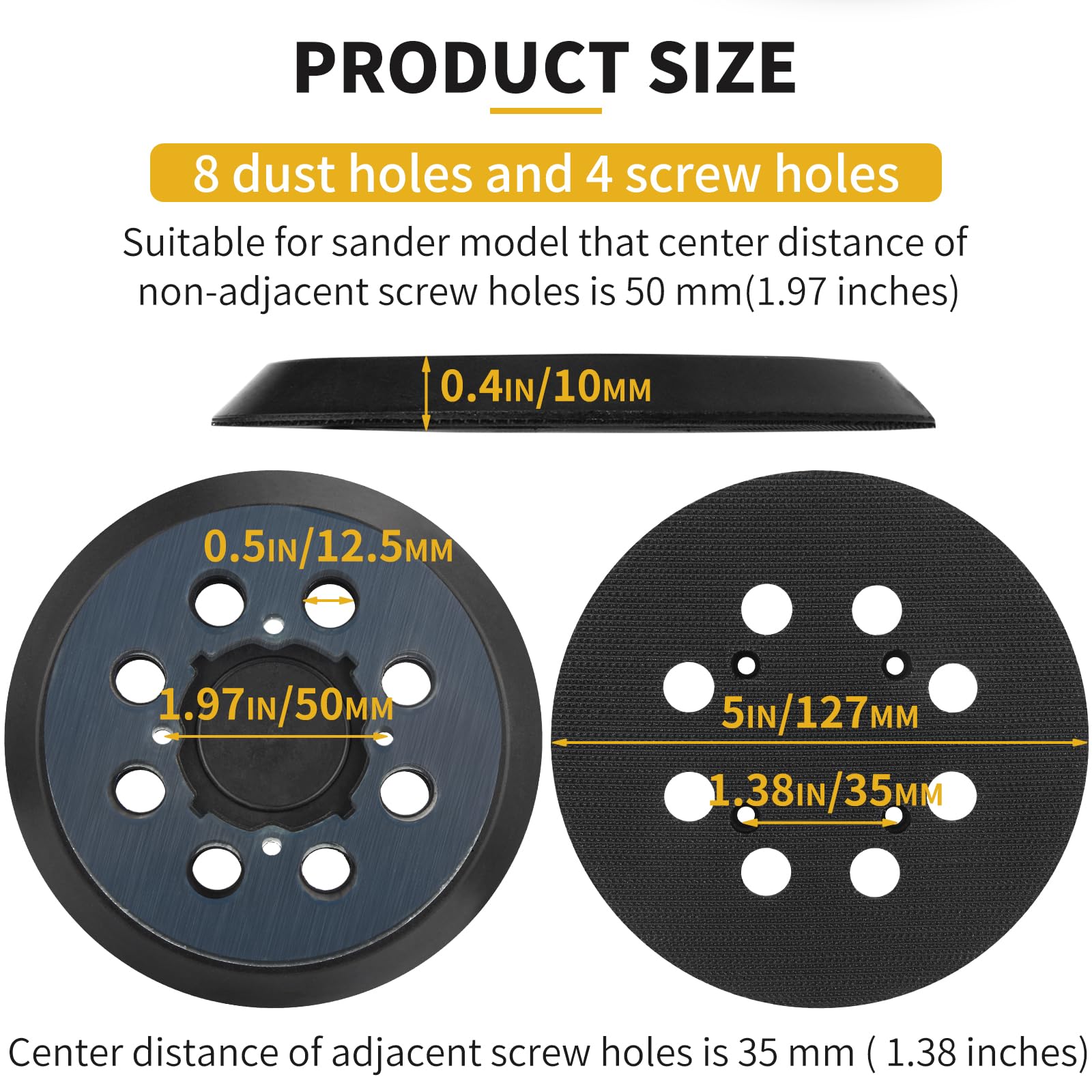 Sander Pad for Dewalt, 2 Pack 5" 8 Hole Hook and Loop Orbital Sander Pad Replacement for DeWalt DWE6421 6421K DWE6423 6423K DCW210B (4 Screw Holes Sanding Part for DeWalt DWE64233 & N329079)