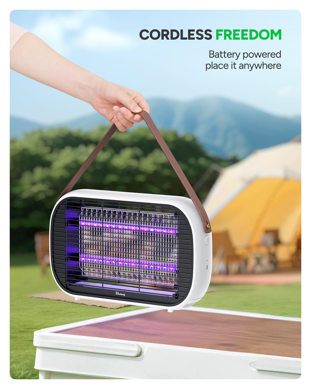 Buzbug LED Bug Zapper Outdoor Indoor, 10 Years Lifespan Lamp, Rechargeable 5200mAh Battery, Portable Camping Fruit Fly Mosquito Moth Gnat Wasp Trap, Killer, Zapper -MA015C (White)