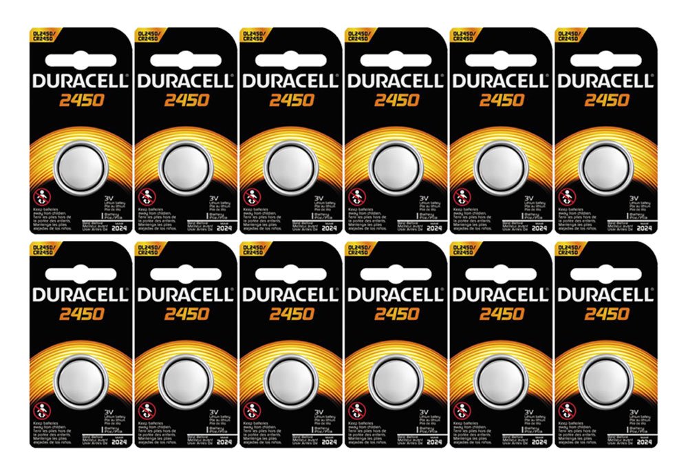 12-Pack Duracell 2450 Batteries 3.0 Volt Lithium Coin Button