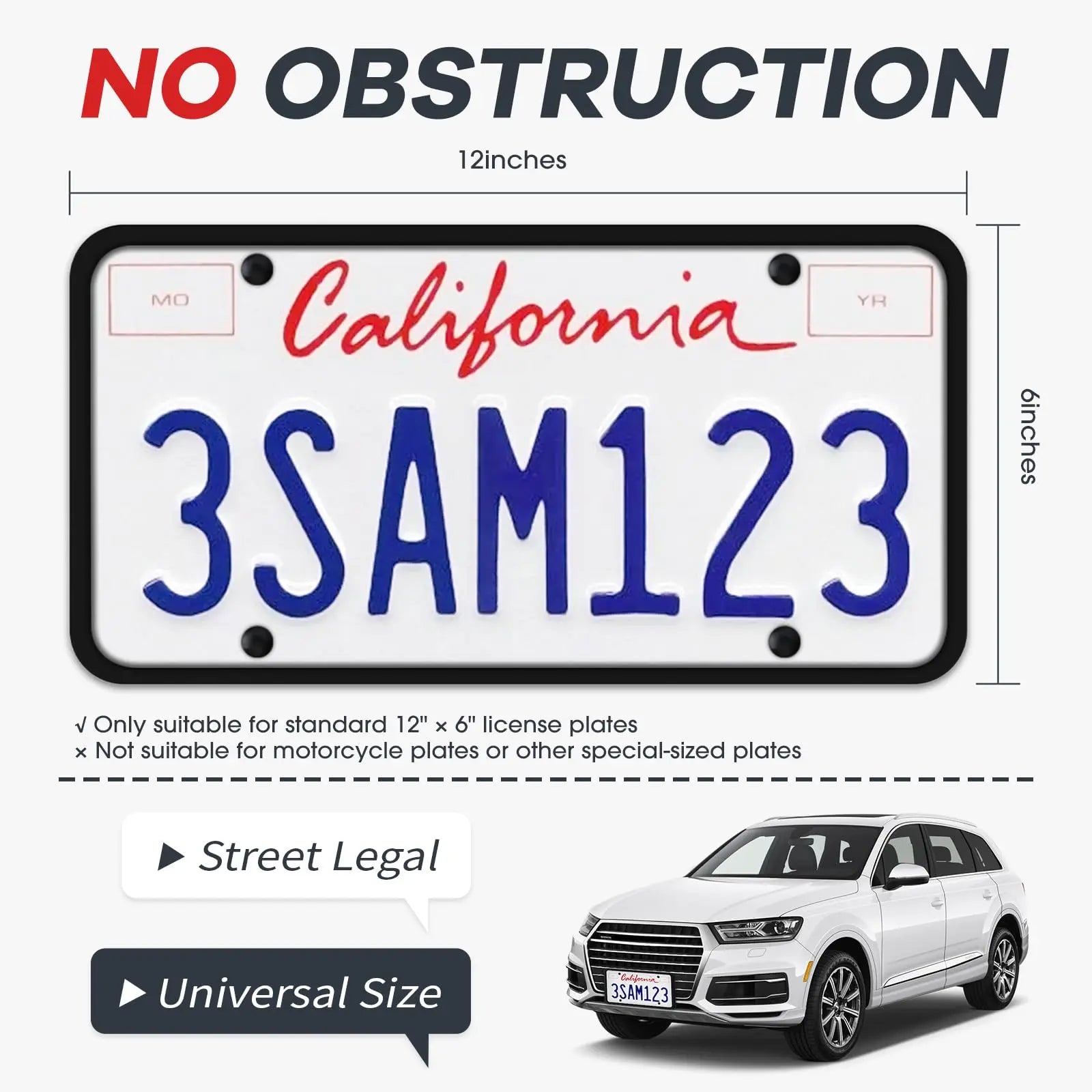 Aujen Silicone License Plate Frames,2 Pack Black Side-Opening License Bracket Holder with Easy Installation, License Plate Frame Without Obstruction.Rustproof, Rattle Proof & Weatherproof Universal