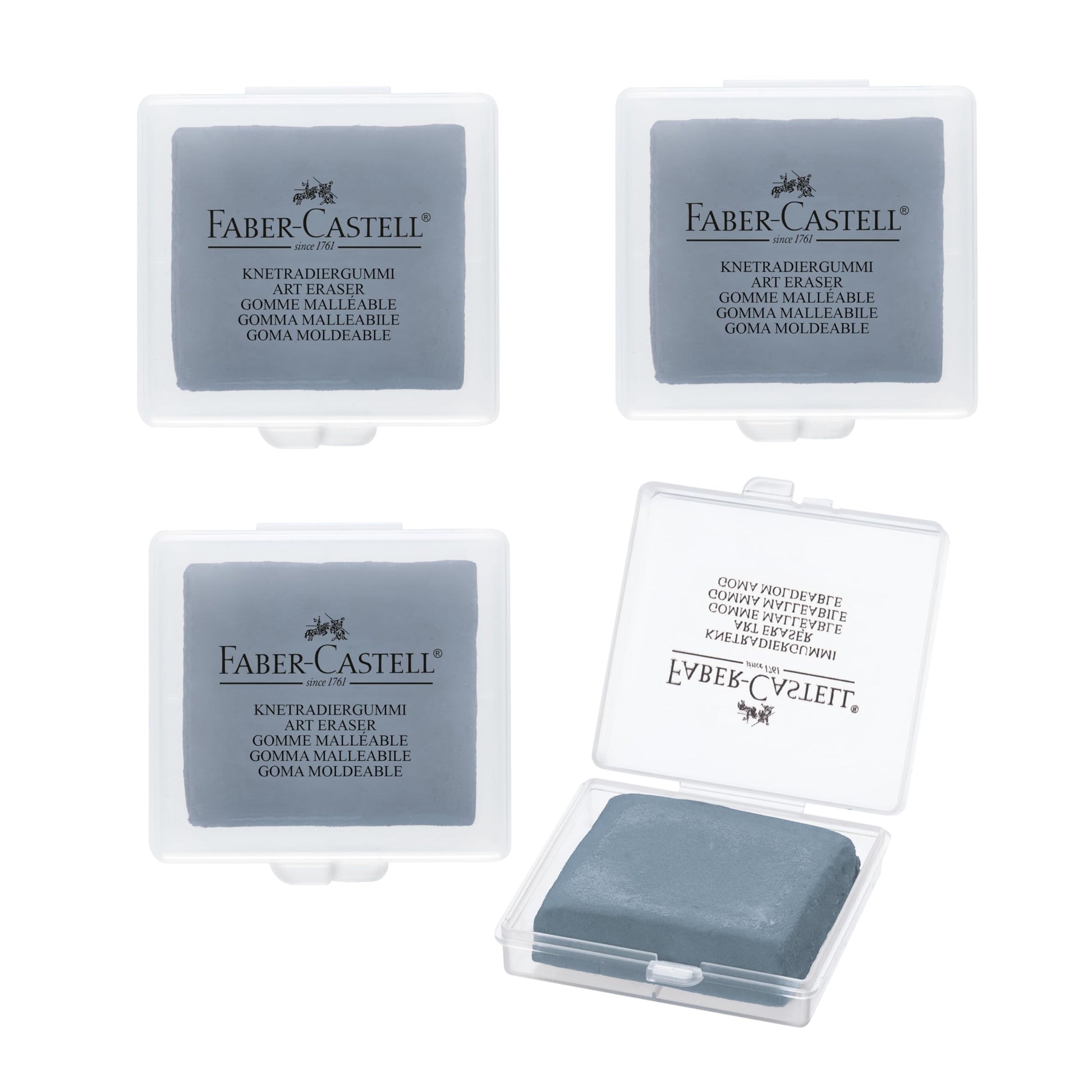 Faber-Castell Erasers - Drawing Art kneaded Erasers, Large Size Grey - 4 Pack