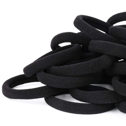 50PCS Black Hair Ties for Women, Cotton Seamless Hair Bands, Elastic Ponytail Holders, No Damage for Thick Hair, 2 Inch in Diameter, by Nspring