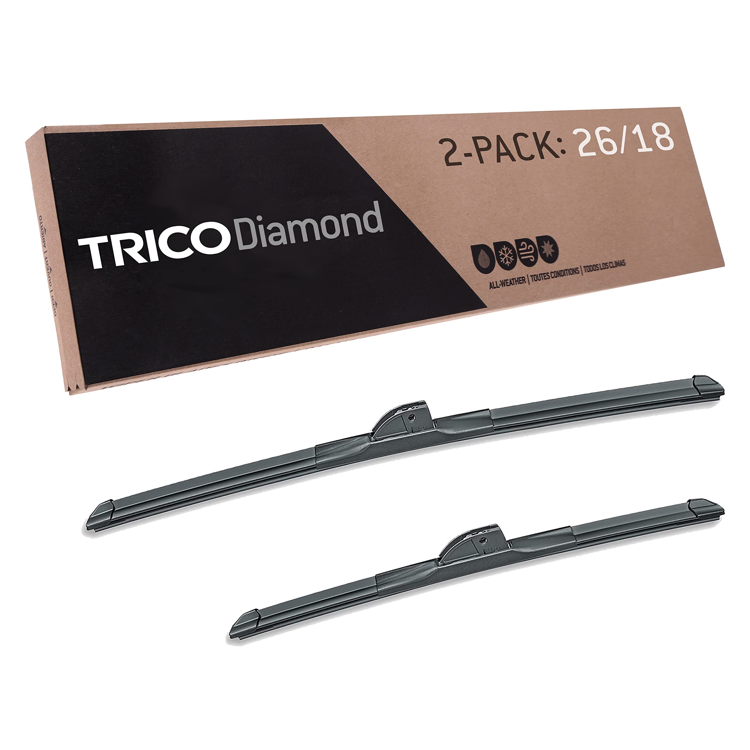 TRICO Diamond™ (25-2618) 26 Inch & 18 inch pack of 2 High Performance Automotive Replacement Windshield Wiper Blades For My Car Super Premium All Weather Beam Blade for Select Vehicle Models