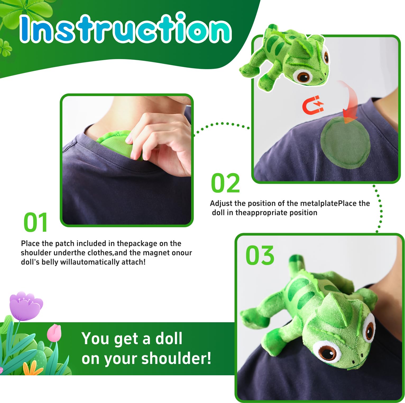 Mejglrc Chameleon Plush Dolls，Girls and Children Chameleon Shoulder Plush，Lizard Cosplay Props Merch Gifts for Women Adults Green