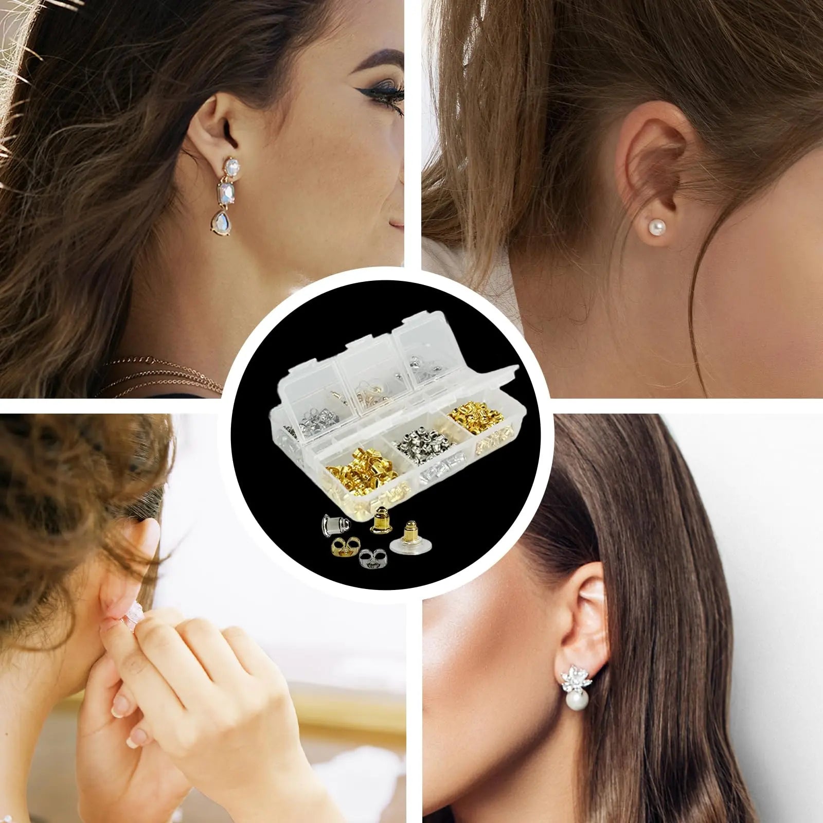 Mevodeata Earring Backs - 6 Styles, 170 Pcs, Hypoallergenic Metal, Bullet Shape Safety Earring Backs Replacements for Studs, Hoops