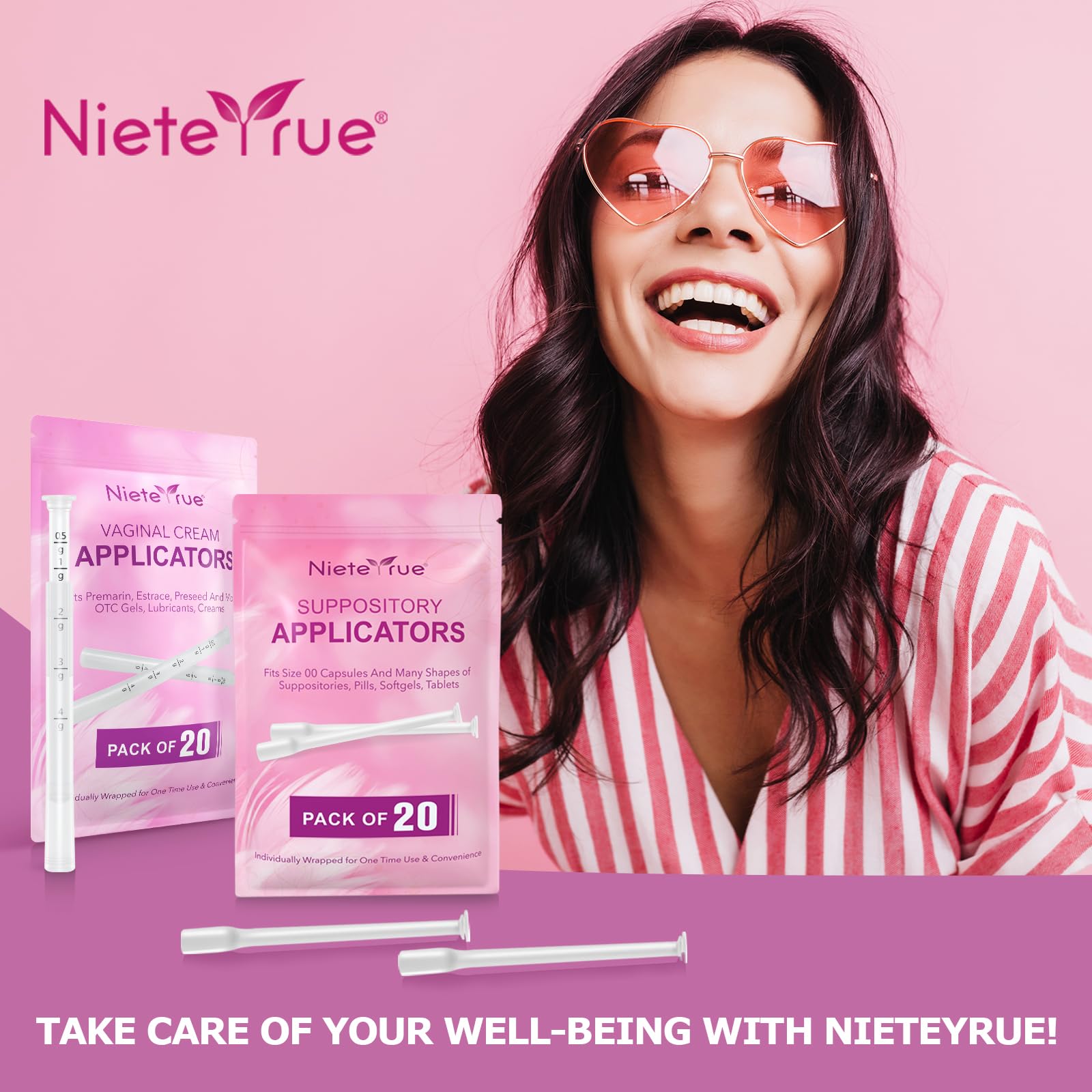 Nieteyrue (20 Packs) Disposable Vaginial Applicators Individually Wrapped Hygienic Fit to Size 00 Cap-sules and Many Shapes of Suppositories, Tablets Feminine Care Applicators from