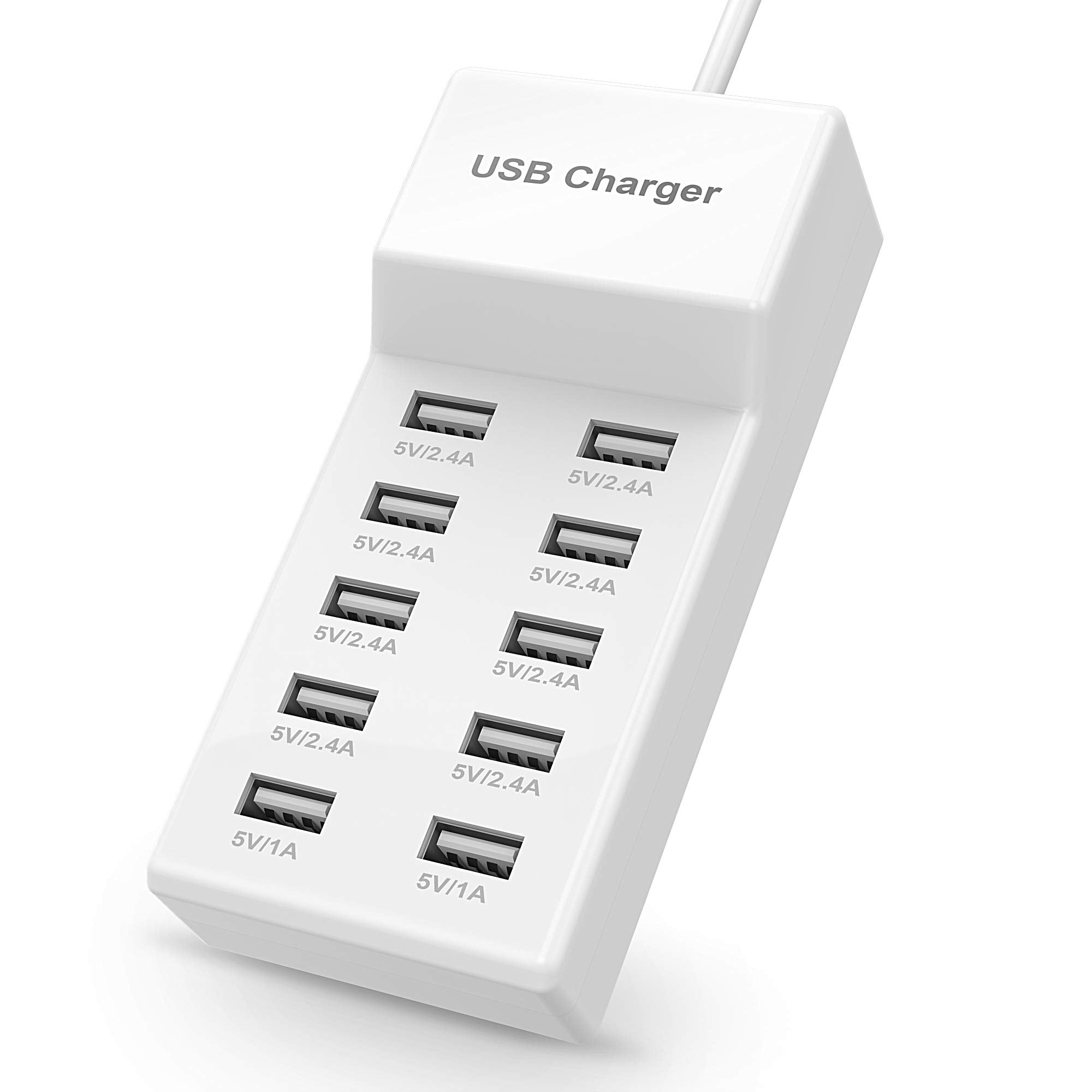 USB-Ladestation mit Schnelllade- und Auto-Detect-Technologie, garantierte Sicherheit, 10 Smart-USB-Anschlüsse in Familiengröße für mehrere Geräte, Smartphones, Tablets, Kopfhörer