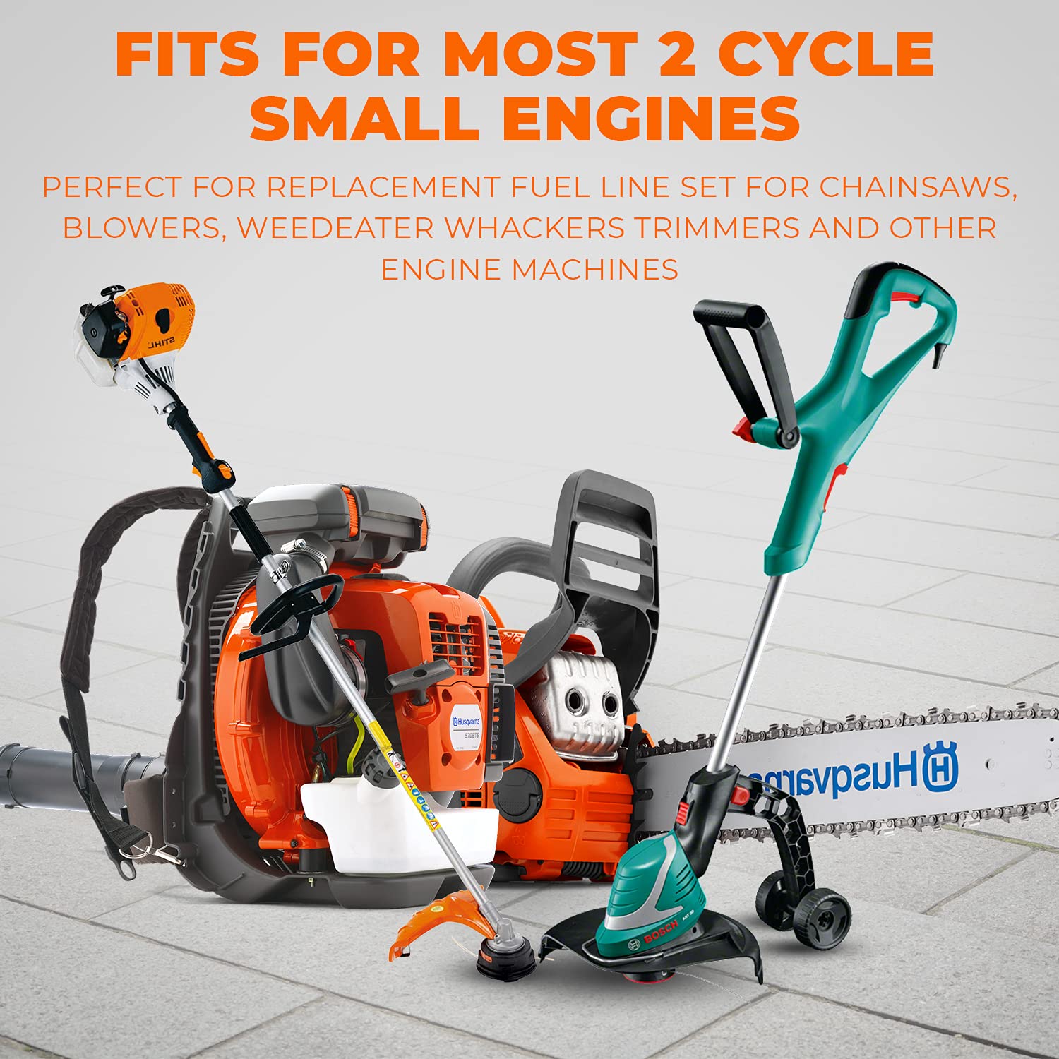 4 Sizes Petrol Fuel Gas Line Pipe Hose Tubing For String Trimmer Chainsaw Blower Lawn Mower and other Power Tools For 2 Cycle Small Engine Poulan, Craftman and more (Yellow 4PC)