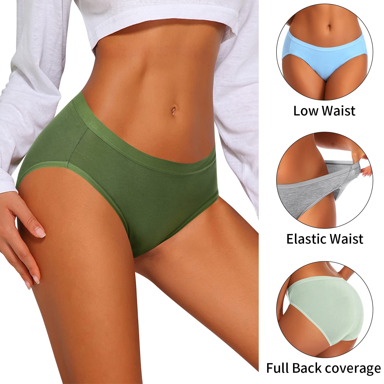 Eiggam Ladies Cotton Bikini Panties, High-Cut Full Coverage Stretch Cool Soft Womens Underwear Packs - 10 Pack, M
