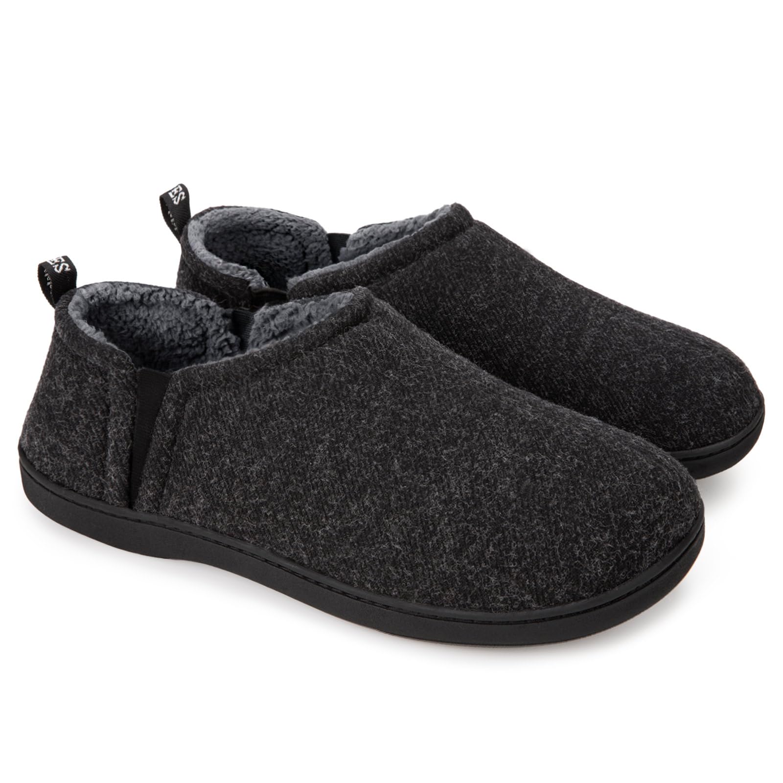 Snug Leaves Men's Wool Felt Slippers Comfy Warm Winter House Shoes with Elastic Gores Dark Gray, 11-12 US
