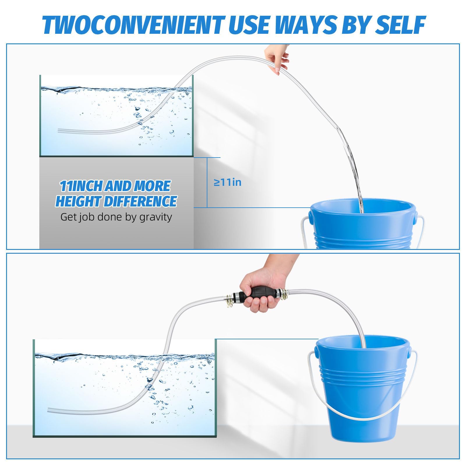 Gasoline Siphon Hose, Gas Oil Water Fuel Transfer Siphon Pump, Portable Widely Use Hand Fuel Pump, Fuel Transfer Pump with PVC Hoses (Pack of 1))