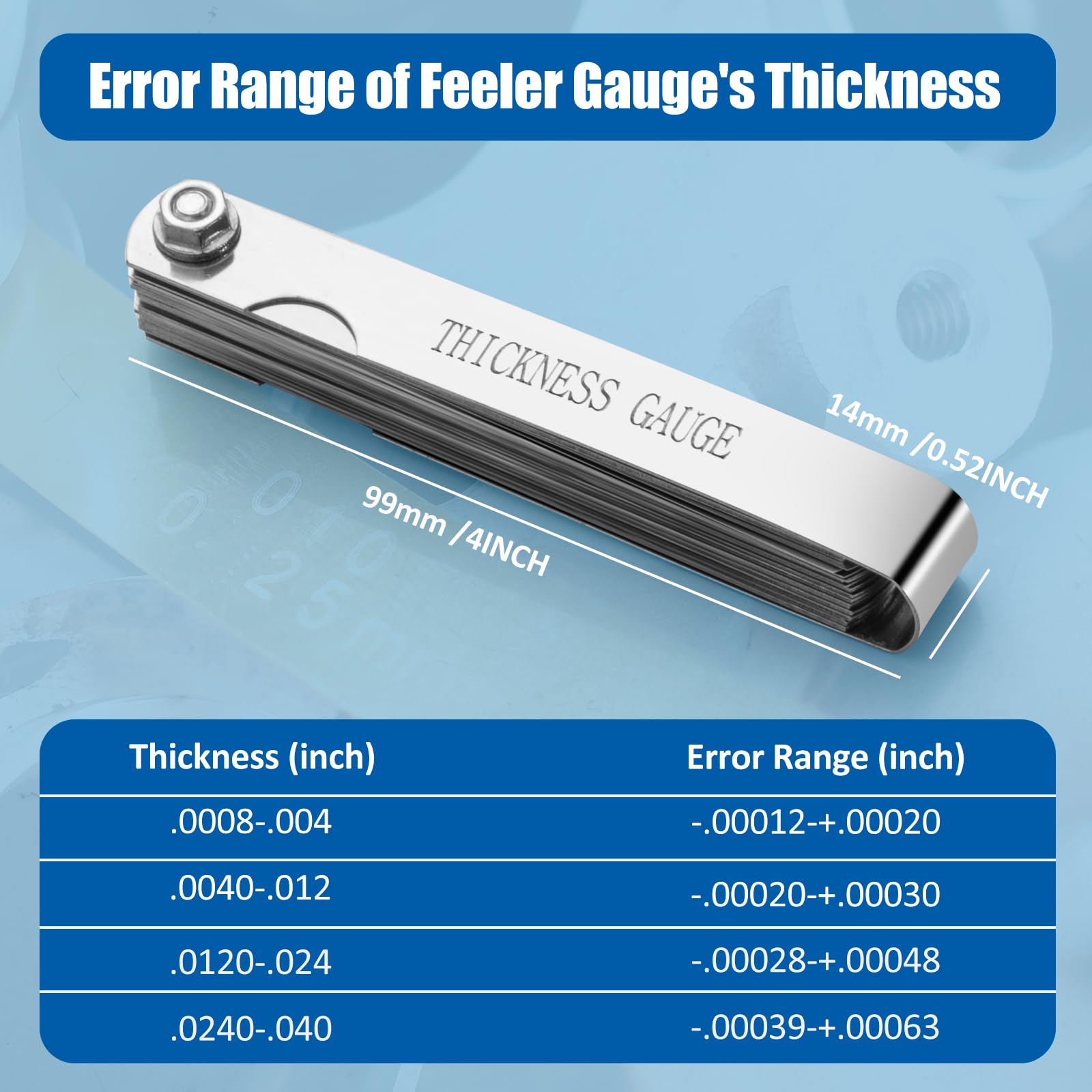 CHERALKEST Feeler Gauge Set Stainless Steel Thickness Gauge 32 Blades 0.04-0.88 mm (0.0015-0.035 Inch) Dual Marked Metric and Imperial Measuring Tools for Measuring Gap Widths and Thicknesses