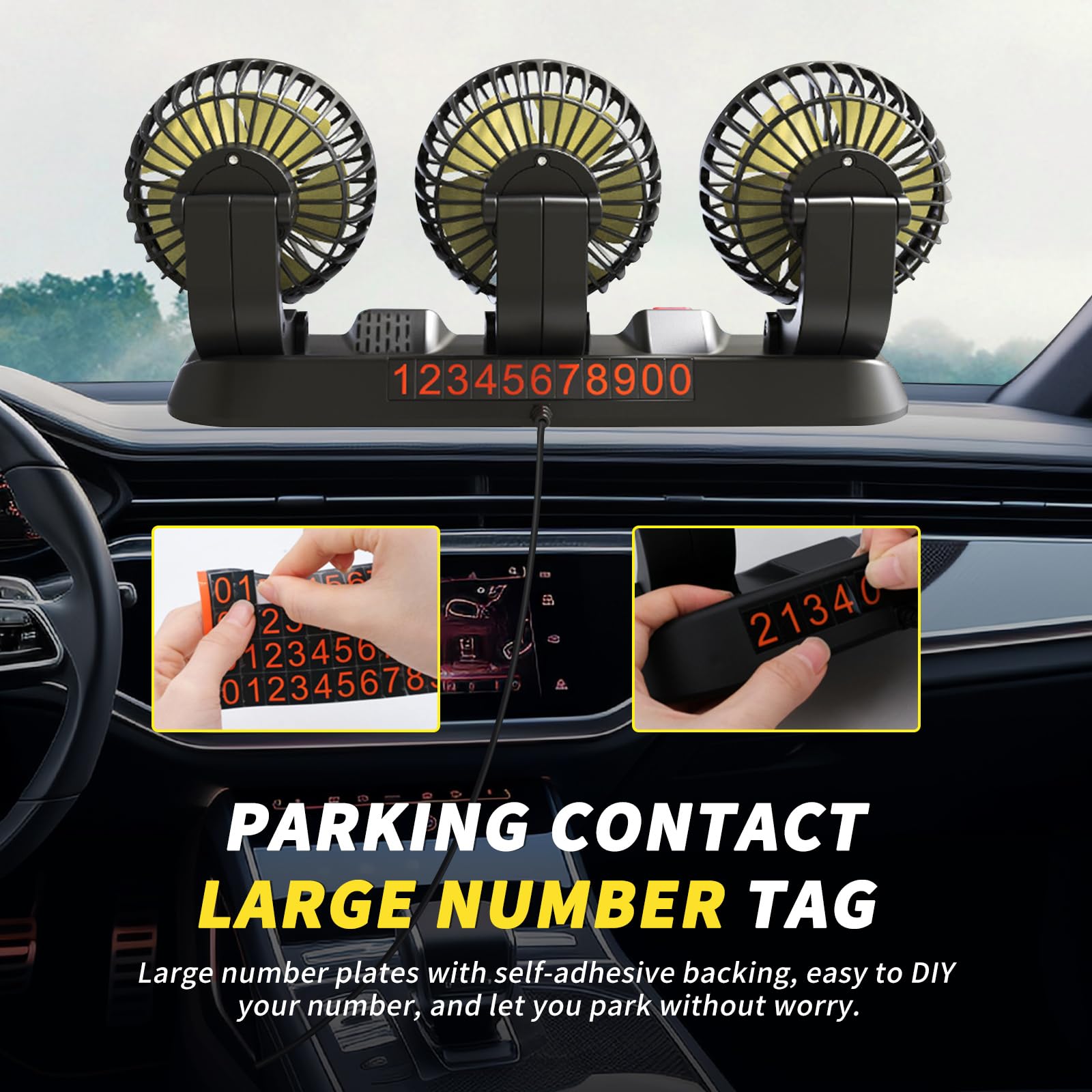 Portable 3-Head Car Cooling Fan - 2-Speed Adjustable, 360° Rotating, Cigarette Lighter Plug, Powerful Airflow for Vehicles, RVs, and SUVs