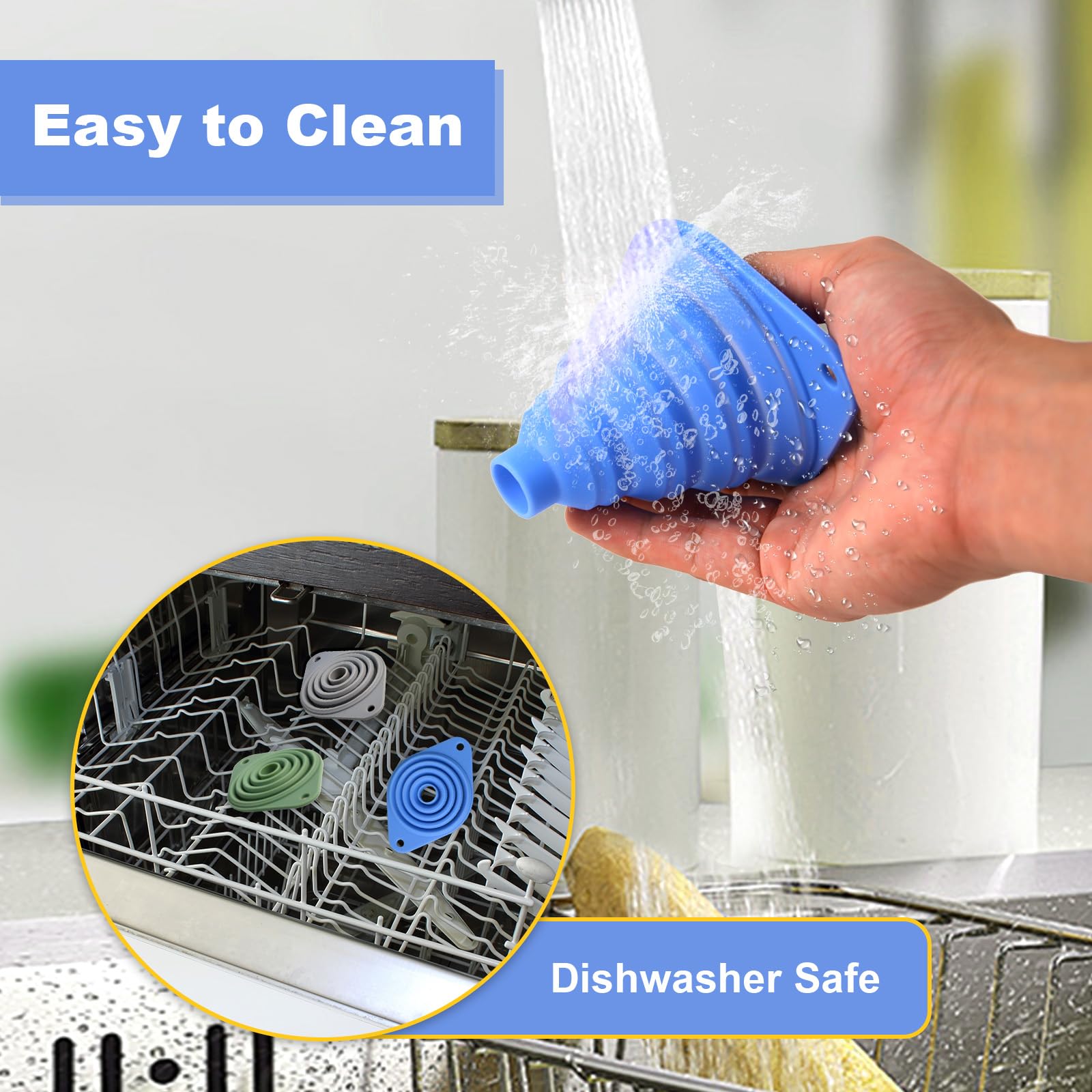 VAYRMEU Kitchen Funnel Set 3 Pack,Funnels for Kitchen Use Filling Bottles,Silicone Funnel Collapsible,Small Funnels for Filling Small Bottles