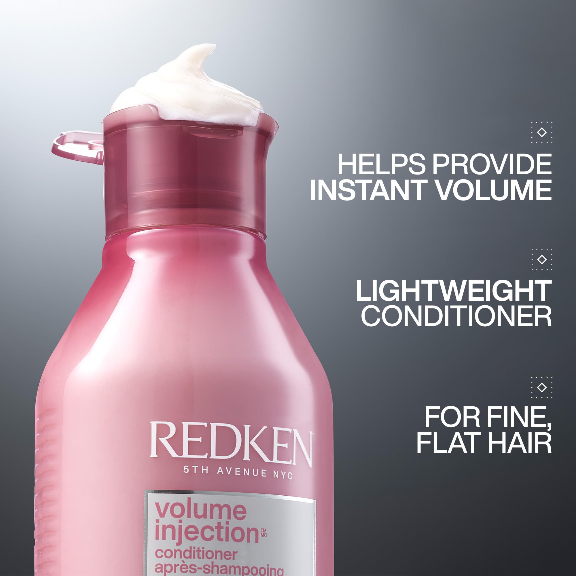 Redken Volume Injection Conditioner | Lightweight Volume Conditioner For Fine Hair | Detangles and Adds Volume & Body to Flat Hair | Soft, Shiny Finish | Paraben Free