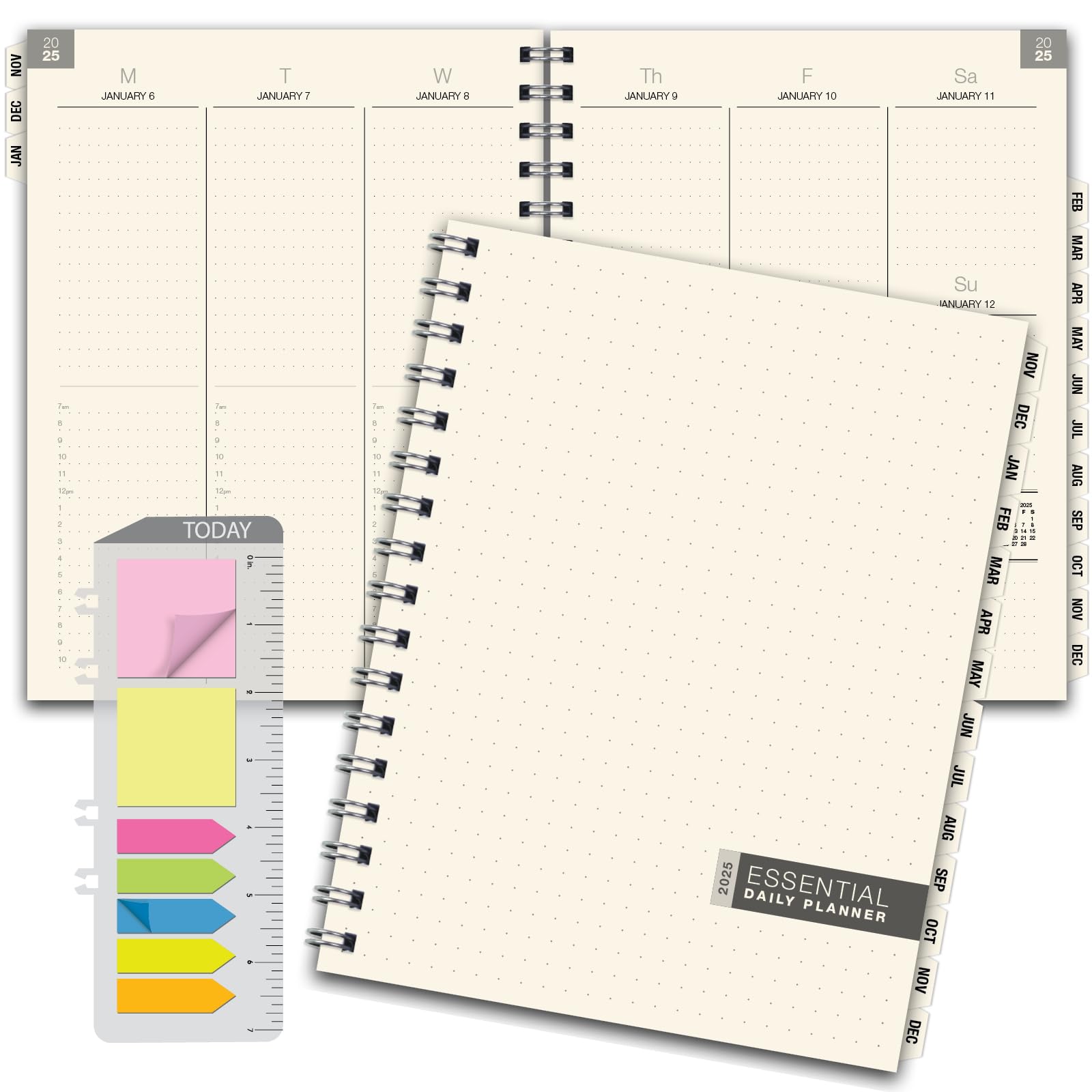ESSENTIAL 2025 Monthly & Weekly Planner with Tabs, 7"x9": 14 Months (November 2024 - December 2025), Professional, Simple, Easy-to-Use Design and Frosted Poly Cover for Extra Protection (Frosted)