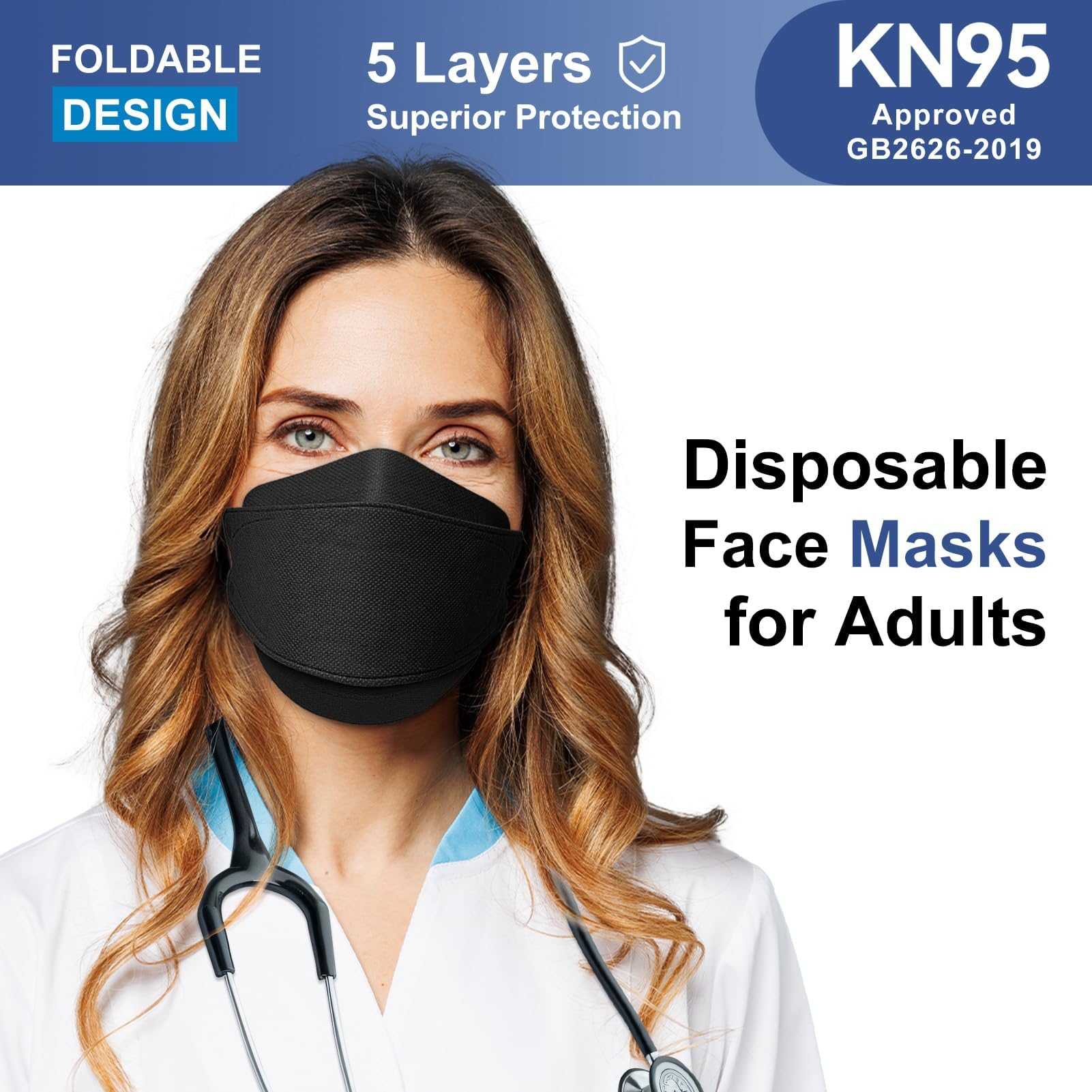 KN95 Face Mask Disposable Adults - 100 Pack 5 Layer Protection Adjustable KN95 Mask Breathable Comfortable Respirator Women Men KN95 Face Mask Individually Wrapped