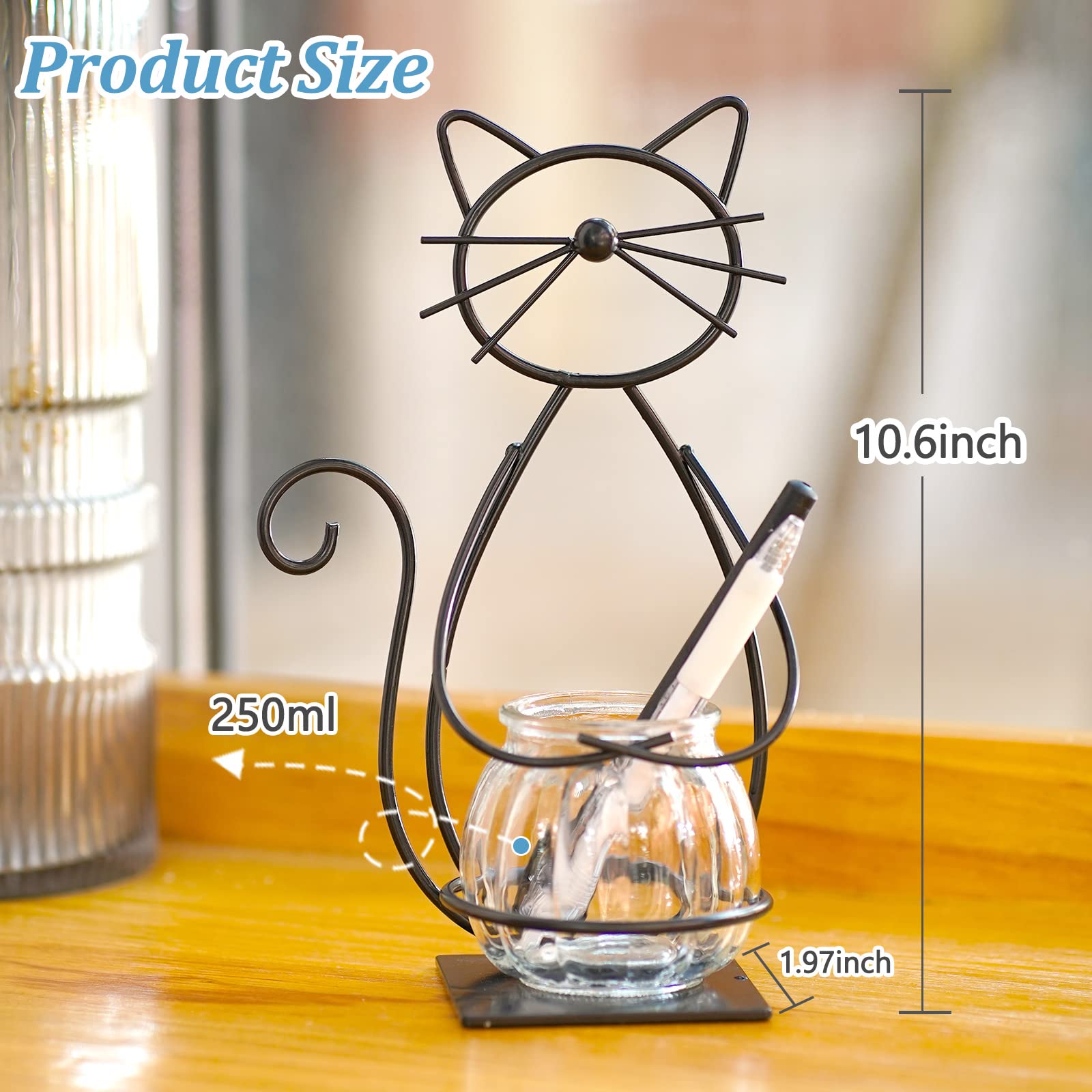 Joyathome Desktop Glass Planter Vase Holder, Metal Cat Plant Terrarium Stand for Plants Creative Decorations for Home Patio Lawn Garden