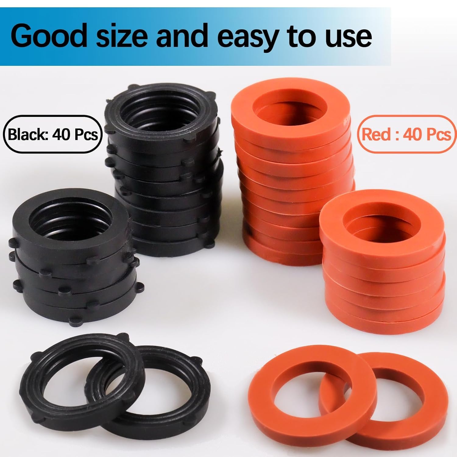 ZDBB 80 Pcs Garden Hose Gasket Rubber Seal, Fits All Standard 3/4 Inch Outdoor Hose Fittings with Heavy Duty Red and Black Self-Locking Tabs to Hold The Gasket Securely in The Fitting