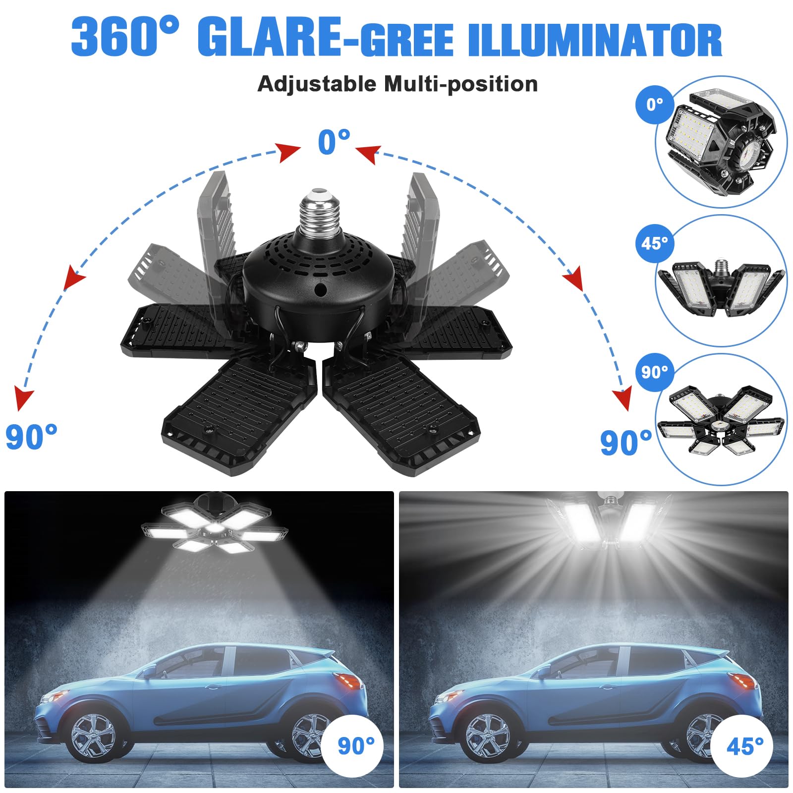 LED Garage Lights Bulb 2 Pack 180W 18000LM 6500K Led Shop Light with 6 Plus 1 Deformable Panels Basement Barn Ceiling Lights for E26/E27