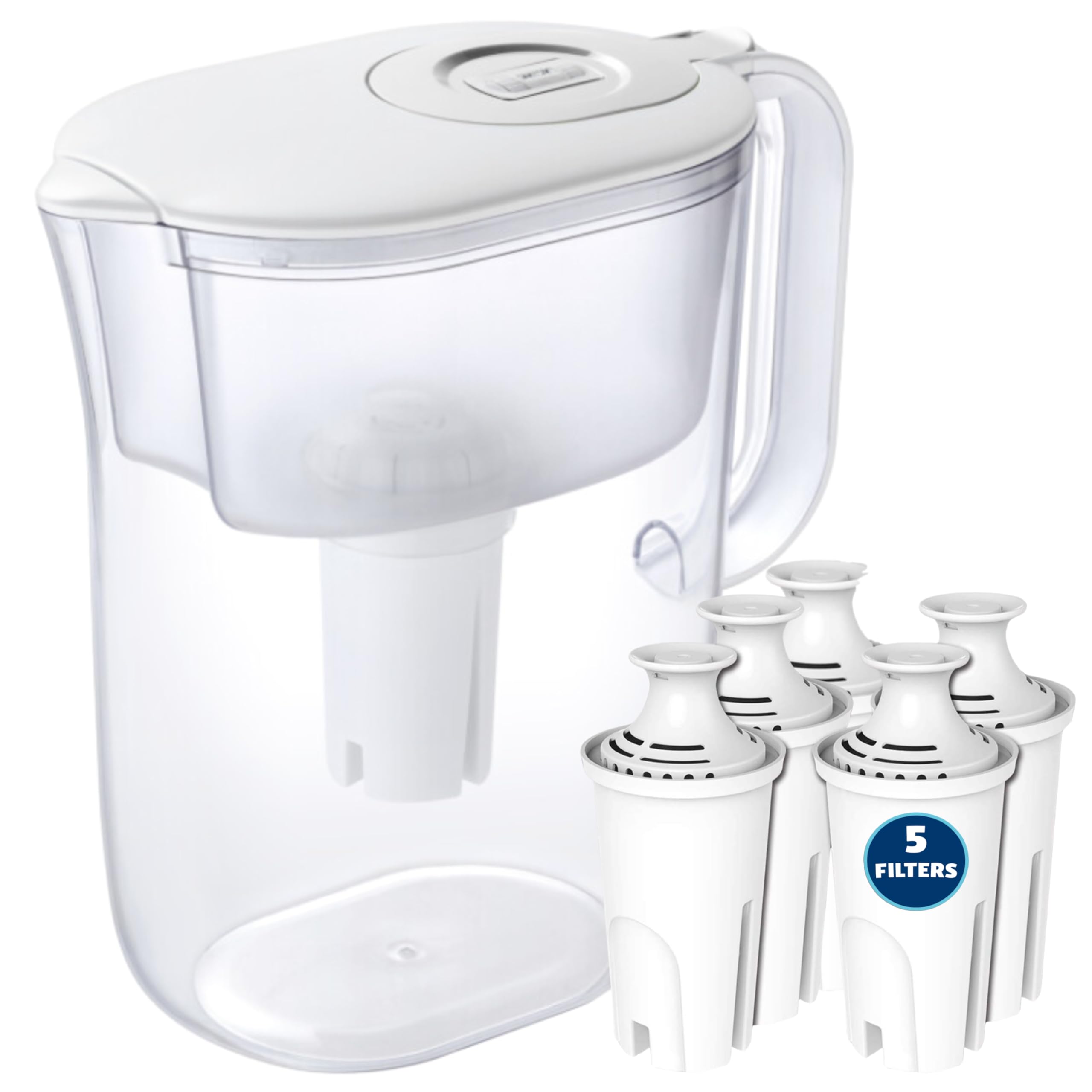 10-Cup Water Filter Pitcher with 5 Water Filters & Electronic Filter Change Reminder - Compatible Brita Water Pitcher Brita Filter Replacement - Compatible Brita Filter Pitcher