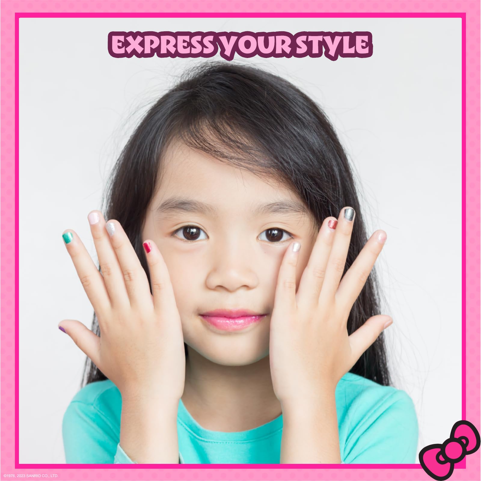 Hello Kitty Water-Based Nail Polish Set, Peel-Off Set with Glittery & Opaque Colors and Nail Accessories for Girls Kids, Perfect for Dress Up, Parties & Makeovers Ages 3+ by Townley Girl