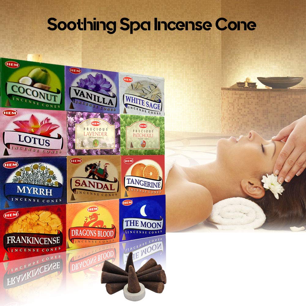 HEM Assorted Incense Cones – Pack of 12 Scents (10 Cones Each, 120 Total) – Natural Aromatherapy Fragrance for Meditation, Relaxation, Yoga, and Home Use