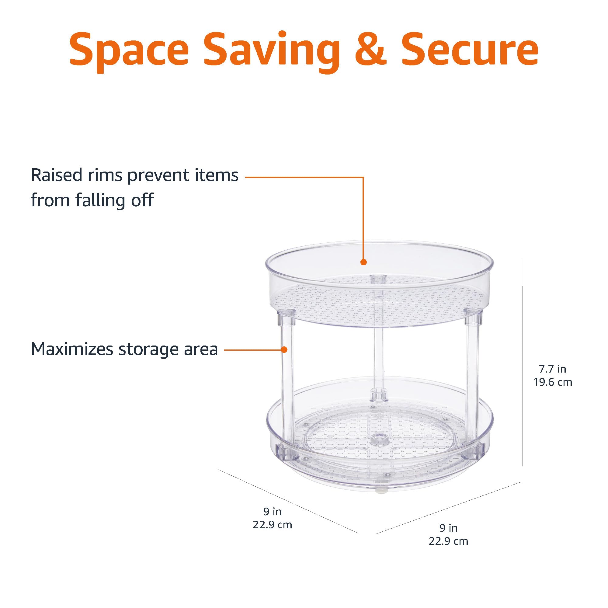 Amazon Basics Lazy Susan Turntable Organizer, 9" Diameter, 2 Tier, Clear