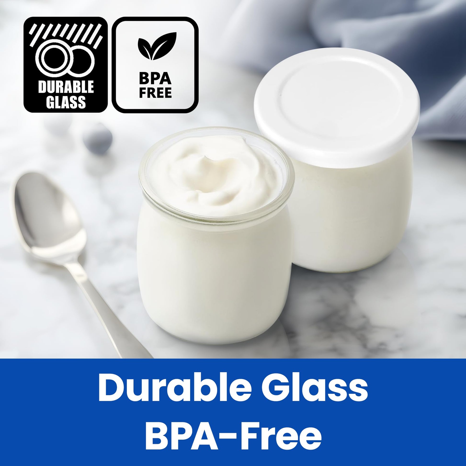 Ultimate Yogurt Jars - Make More Delicious Yogurt! 8 Count Small Glass Yogurt Cups With Lids - 100% BPA Free, Airtight & Dishwasher Safe! Perfect Containers for Yoghurt, Oatmeal, Pudding, or Jello