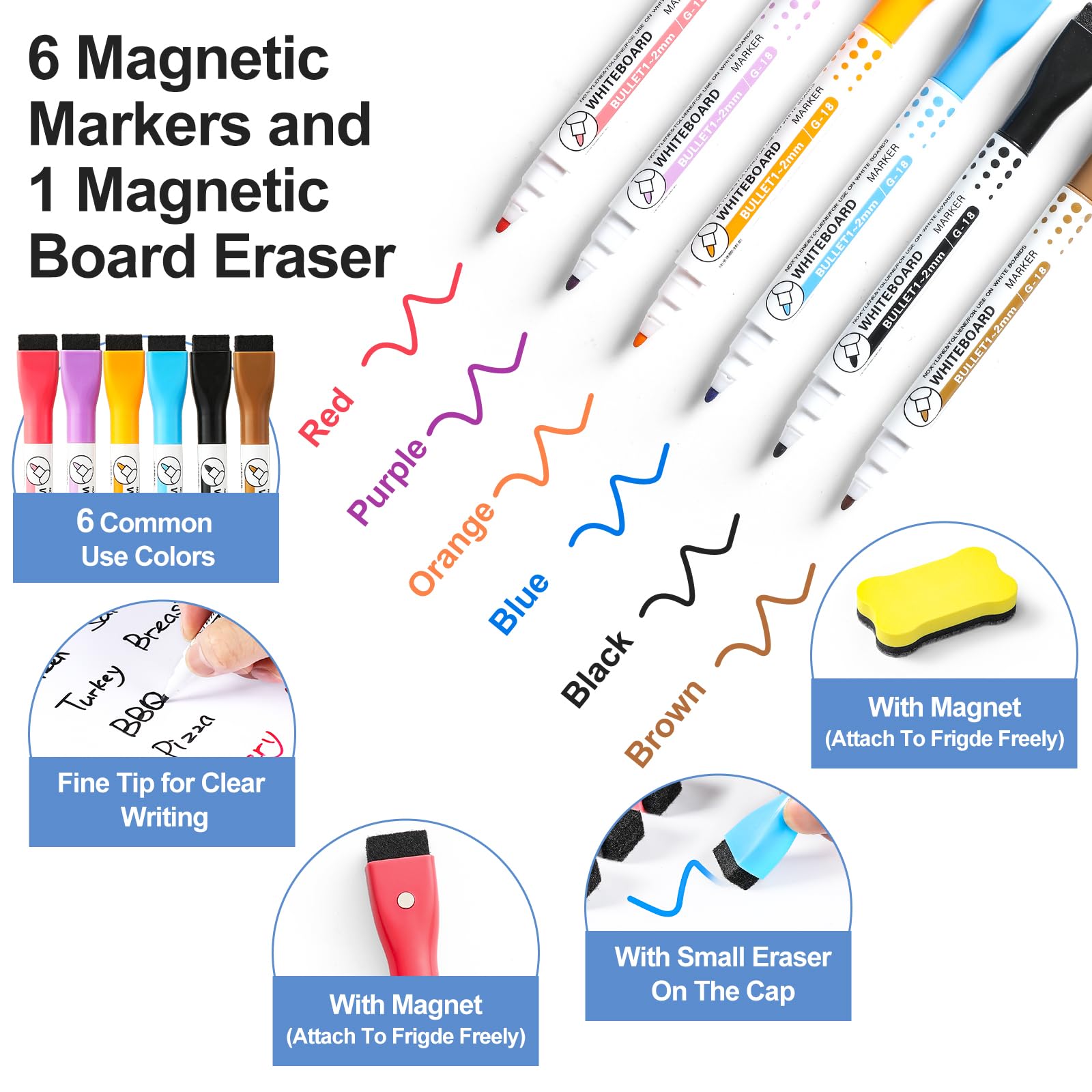 4 PACK Magnetic Dry Erase Board Sheet for Fridge, 12"x8" Erasable Refrigerator WhiteBoard w/ 6 Markers & 1 Eraser- Smooth and Flexible Small Magnet Blank Notepad for Home Kitchen Organizer and Planner