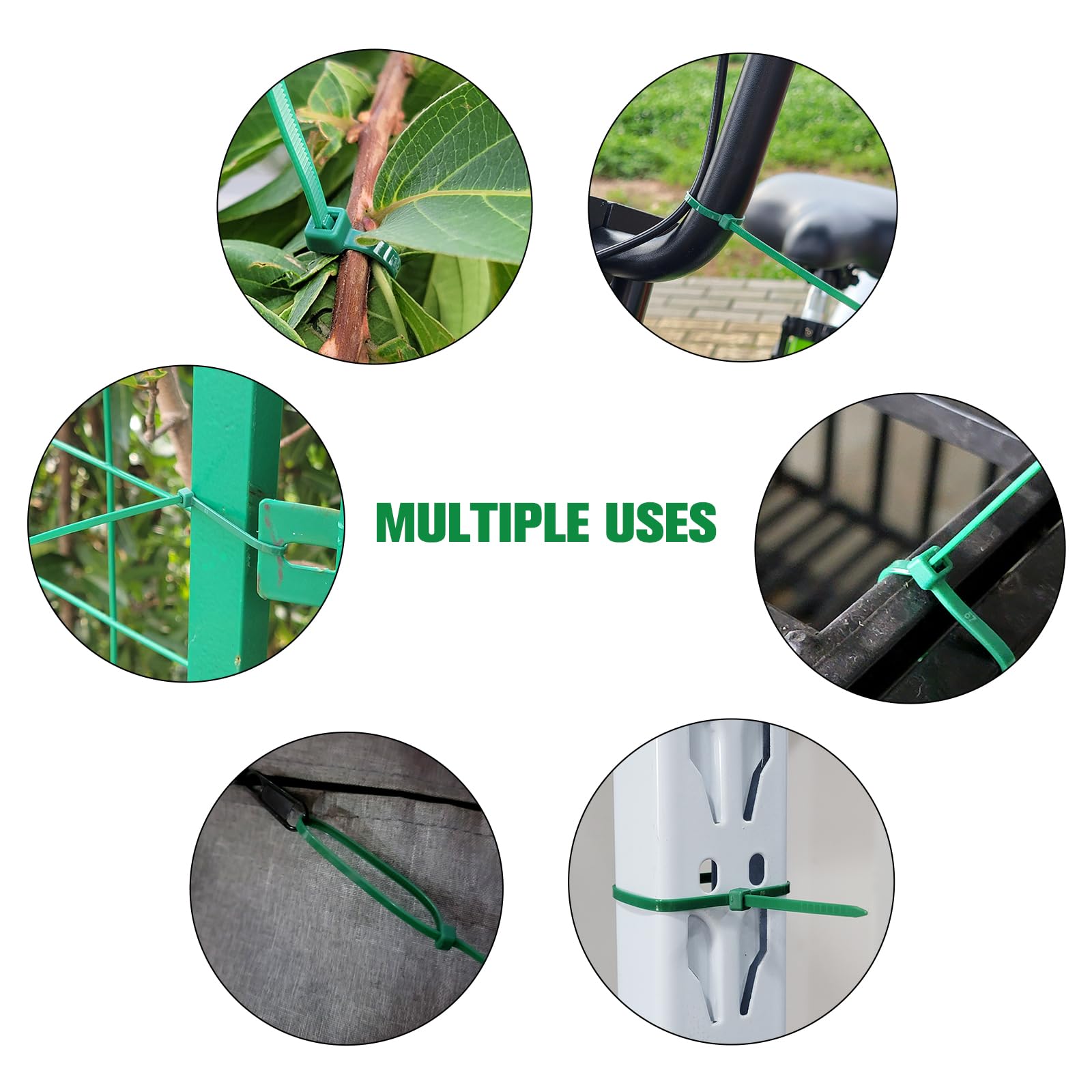 200PCS Nylon Zip Ties - 8 Inch Green,Multi-Purpose Self Locking Cable Ties， Ultra Strong Plastic Wire Ties with 40 Pounds Tensile Strength