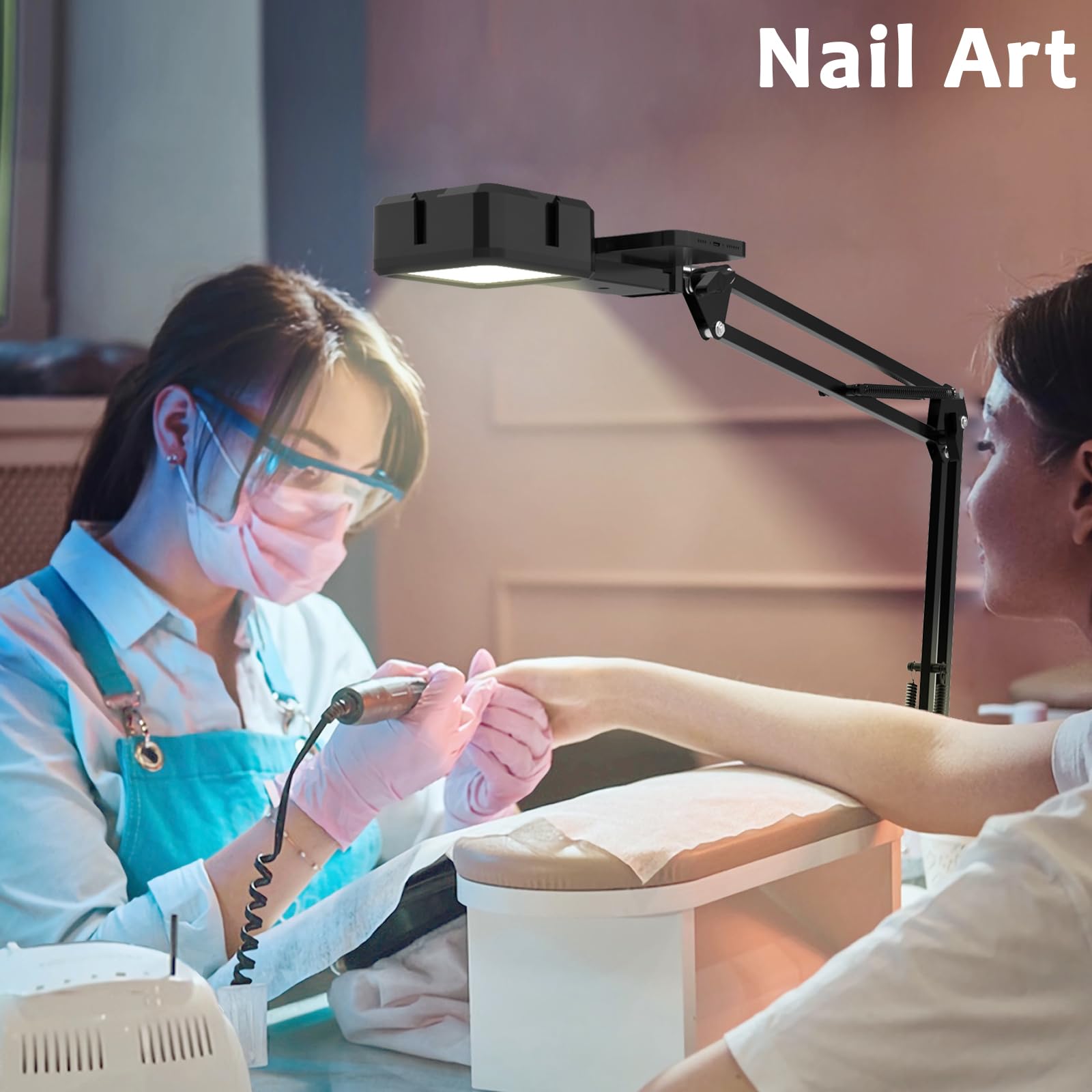 Overhead Phone Mount, Articulating Arm Cell Phone Holder with LED Light, Flexible Phone Stand for Live Streaming, Video Recording, Painting Lighting, Cooking