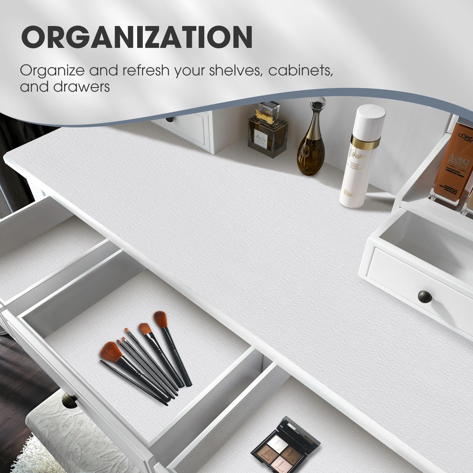 ALIUNI Shelf and Drawer Liner, Kitchen Cabinet Liners Non-Adhesive Thick Non-Slip Waterproof Washable Fragrant Mats Protect Dresser Shelves Cupboard Bathroom Cabinets, White, 12 in X 10 FT