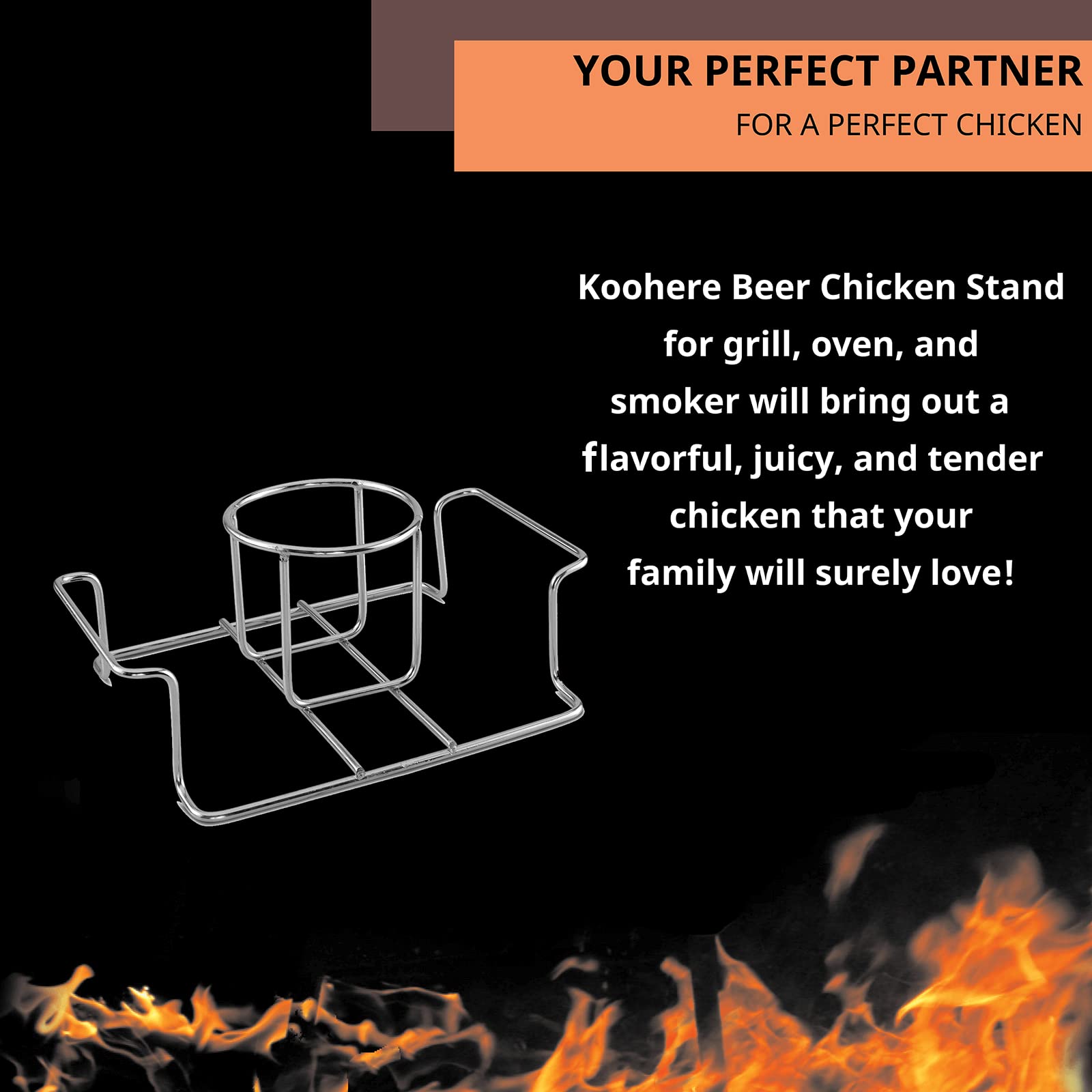 Koohere Beer Can Chicken Holder for Grill and Smoker, Premium Grade Stainless Steel Beer Chicken Stand with Handle