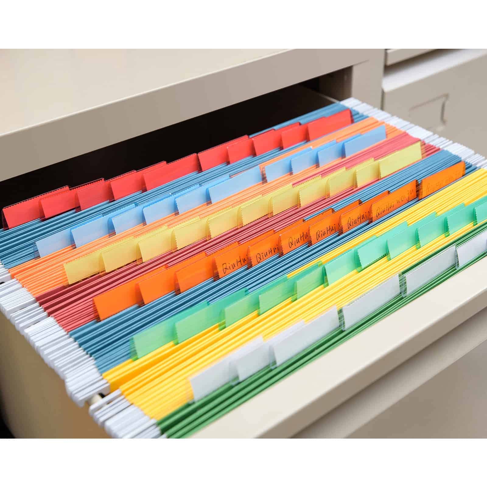 File Folder Tabs, Paxcoo 50 Sets Hanging File Folder Tabs and Inserts, Plastic Tabs for Hanging Folders, Multicolor