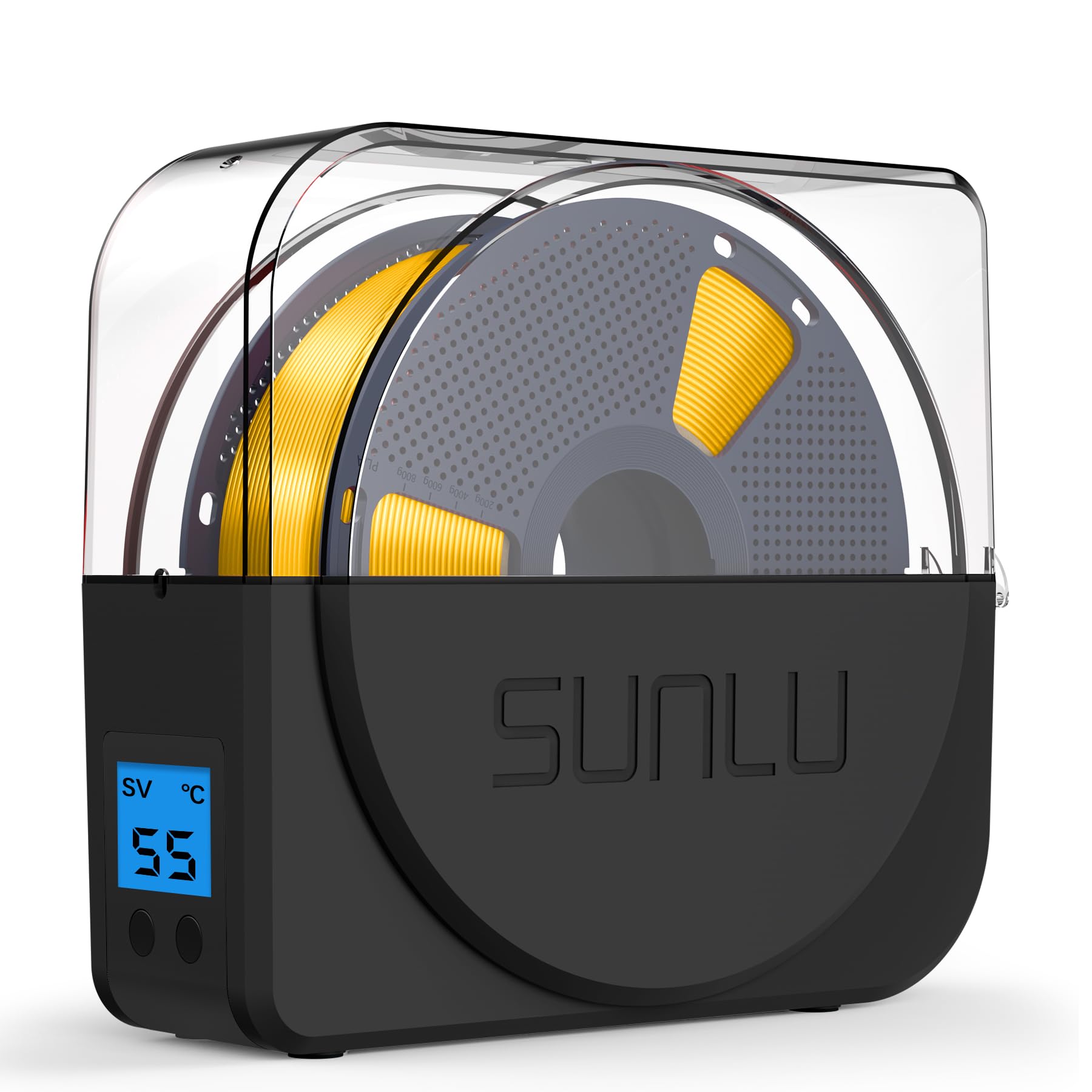 صندوق تجفيف خيوط SUNLU لطابعة ثلاثية الأبعاد، مجفف خيوط S1 Plus بتصميم مروحة، يمكن لتخزين الخيوط أن يحافظ على جفاف خيوط PLA PETG ABS بحجم 1.75 2.85 3.00 مم أثناء الطباعة ثلاثية الأبعاد (أسود)